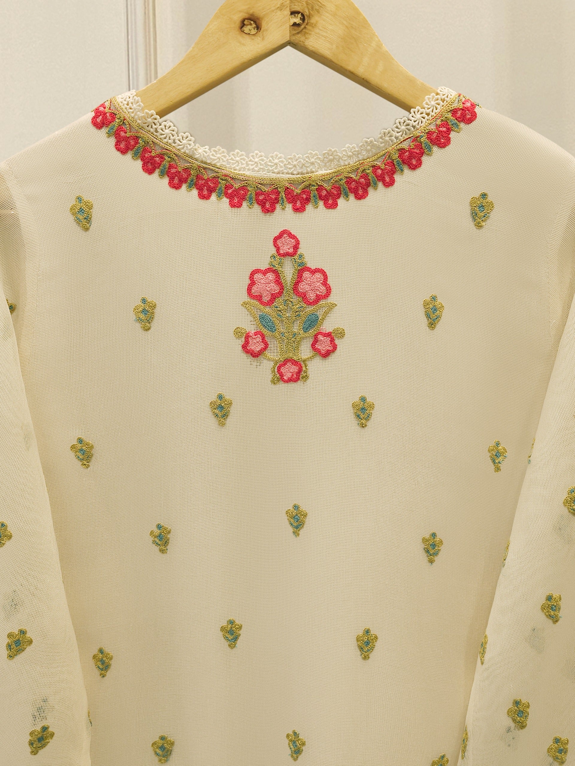 3 Piece - Pure Embroidered Cotton Net Suit S112187 - Image 5