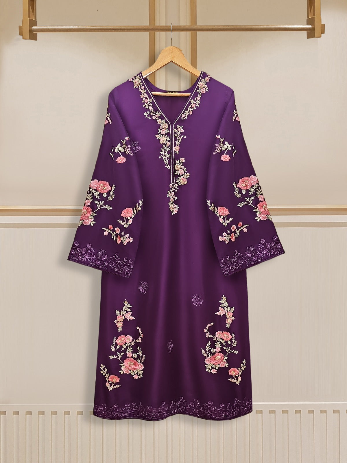 3 Piece - Pure Embroidered  Raw Silk Suit S110153 - Image 2