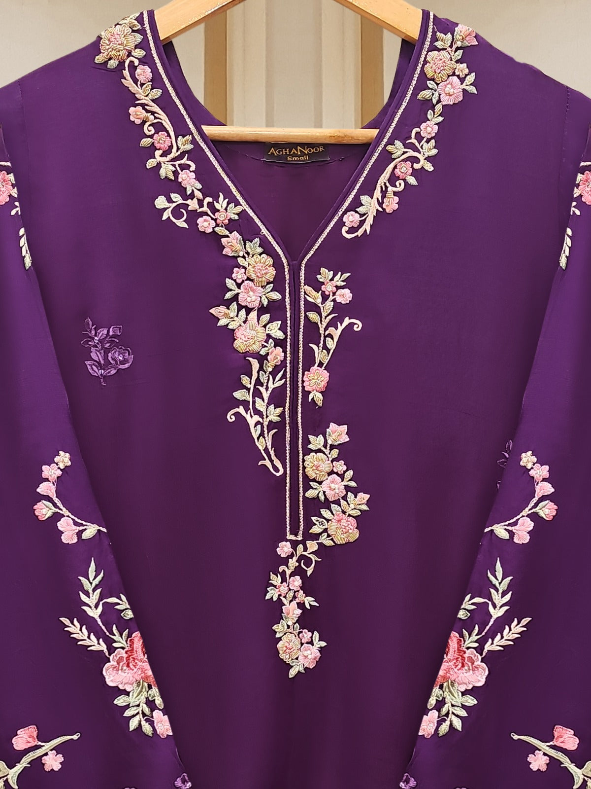 3 Piece - Pure Embroidered  Raw Silk Suit S110153 - Image 3