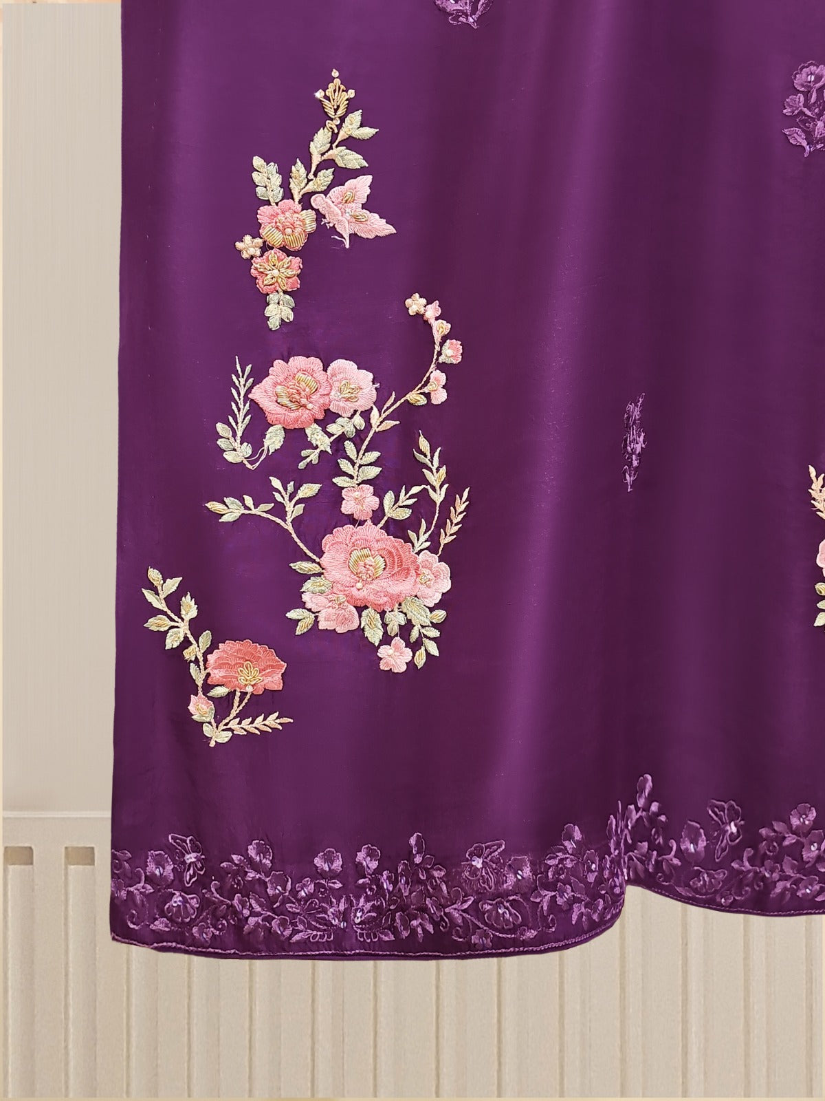 3 Piece - Pure Embroidered  Raw Silk Suit S110153 - Image 5