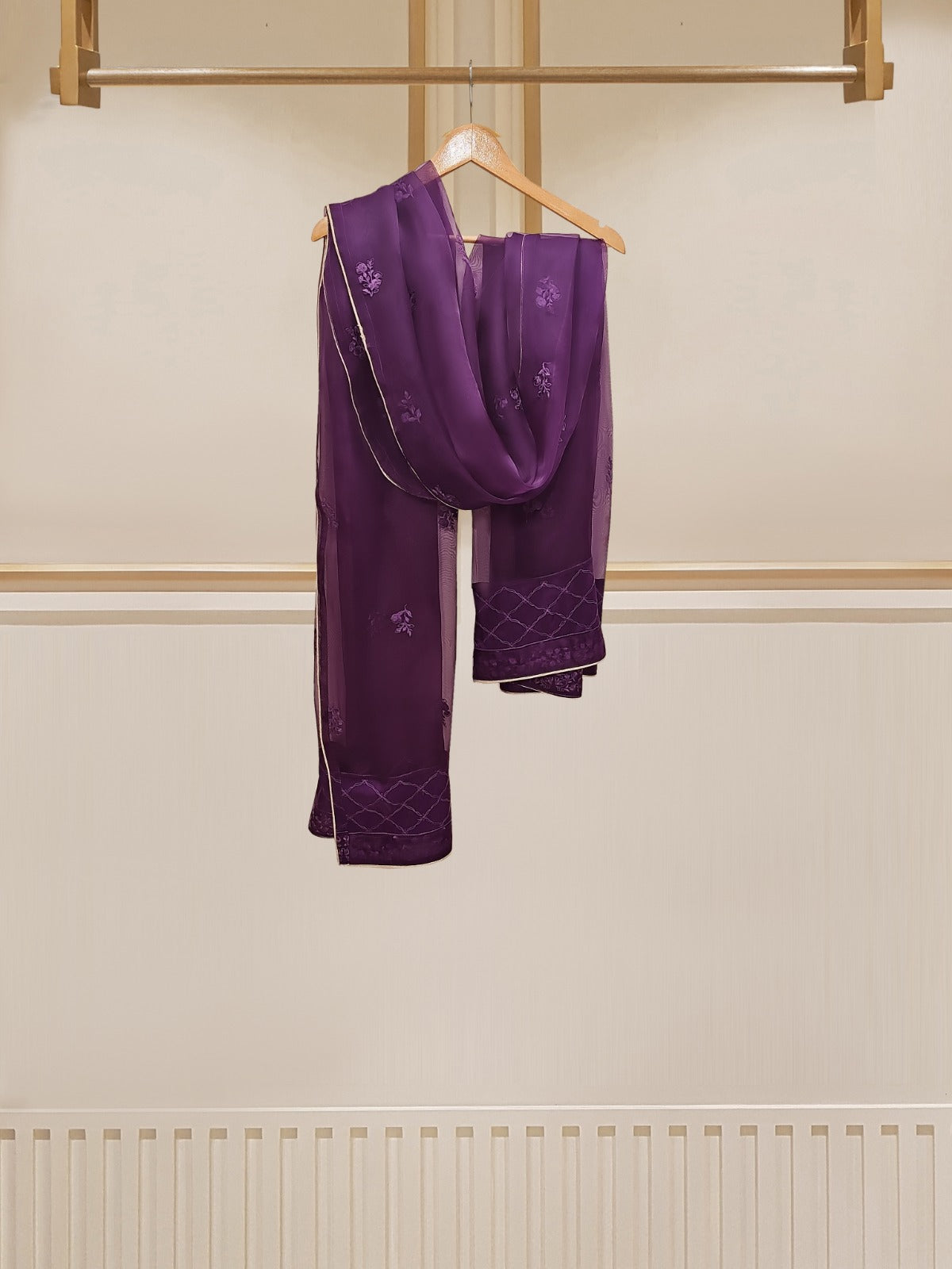 3 Piece - Pure Embroidered  Raw Silk Suit S110153 - Image 7