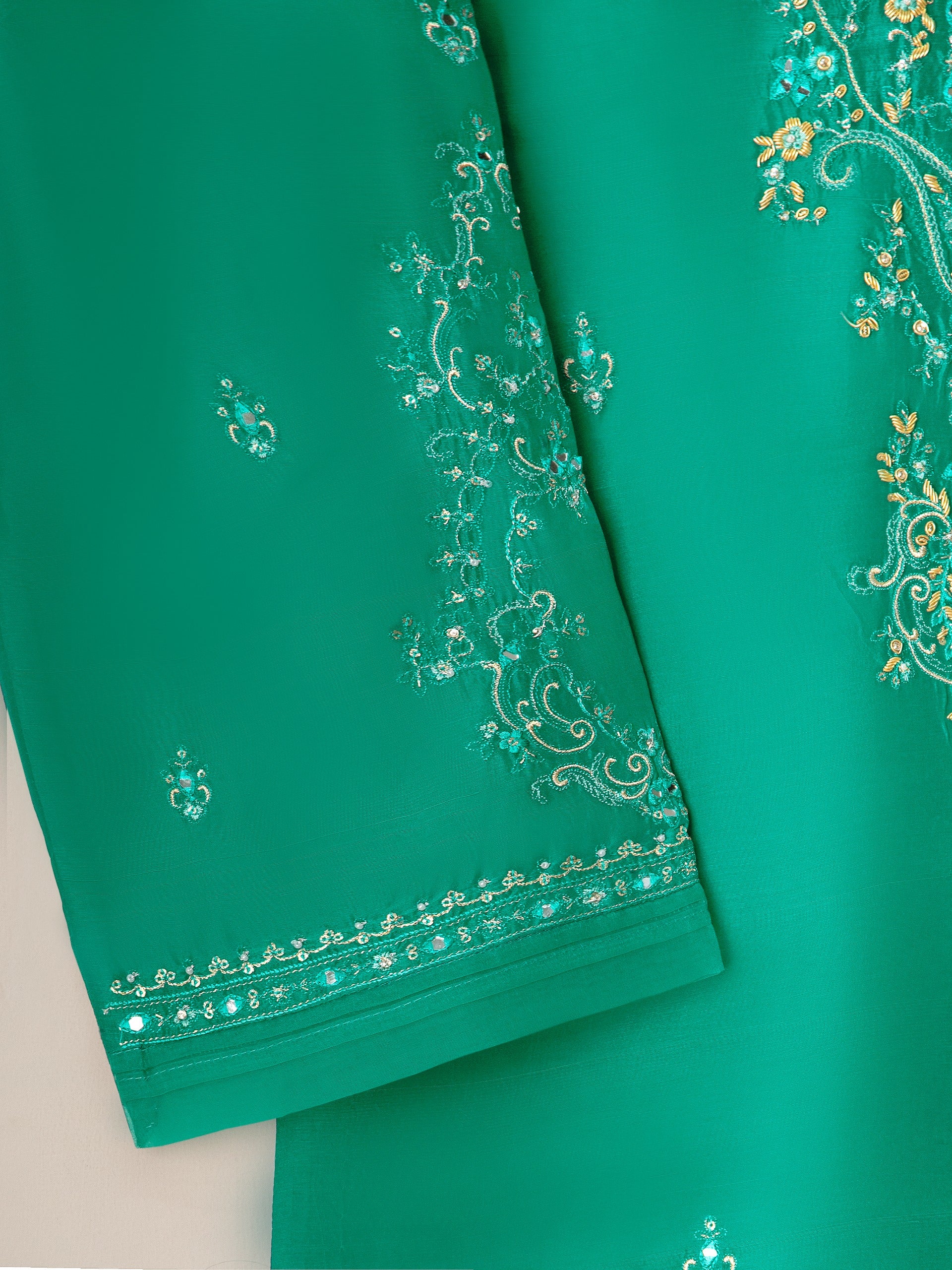 2 Piece - Pure Embroidered  Raw Silk Suit S111137 - Image 4
