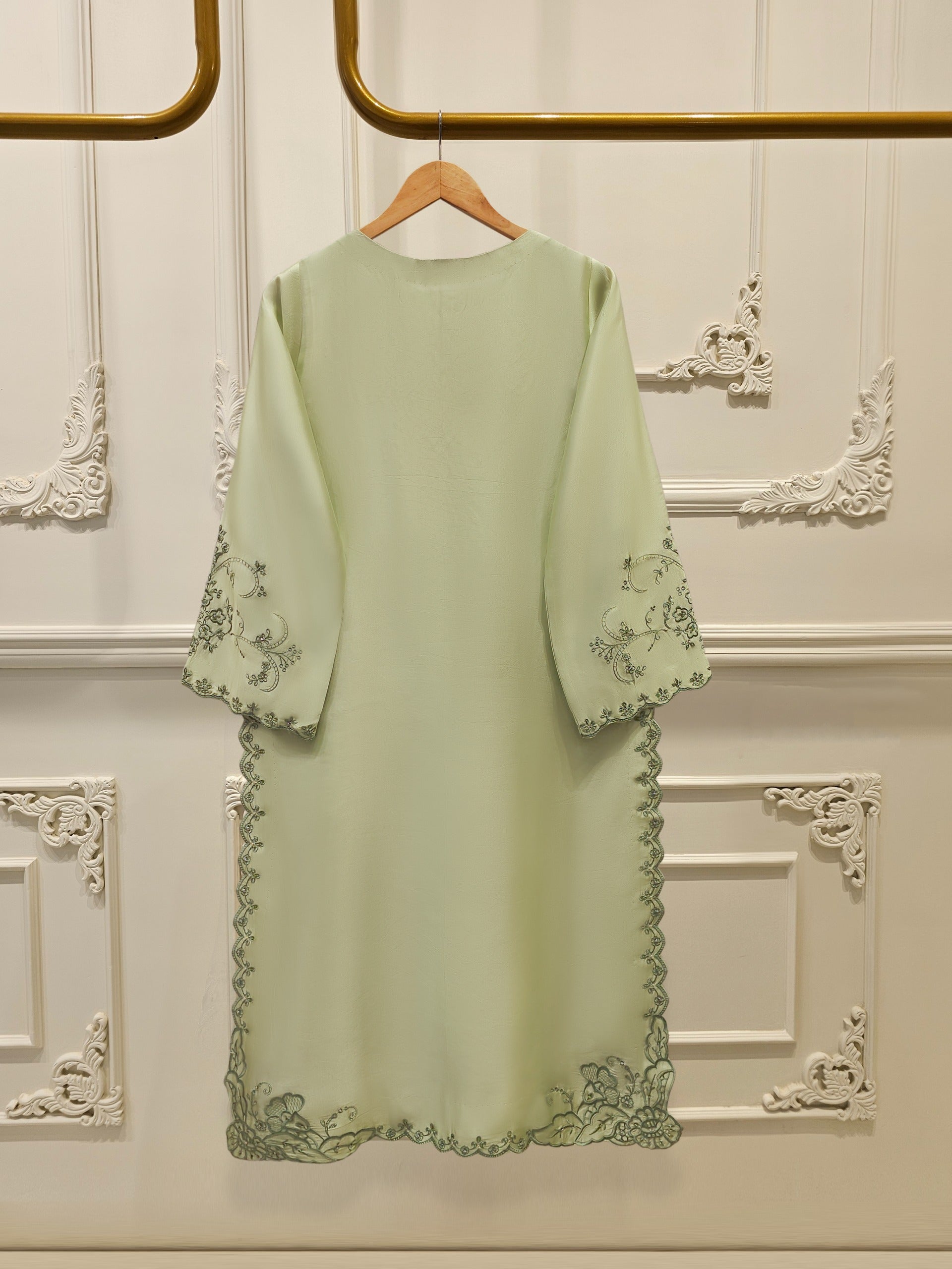 3 Piece-  Pure Embroidered Sheesha Silk Suit S112061 - Image 6