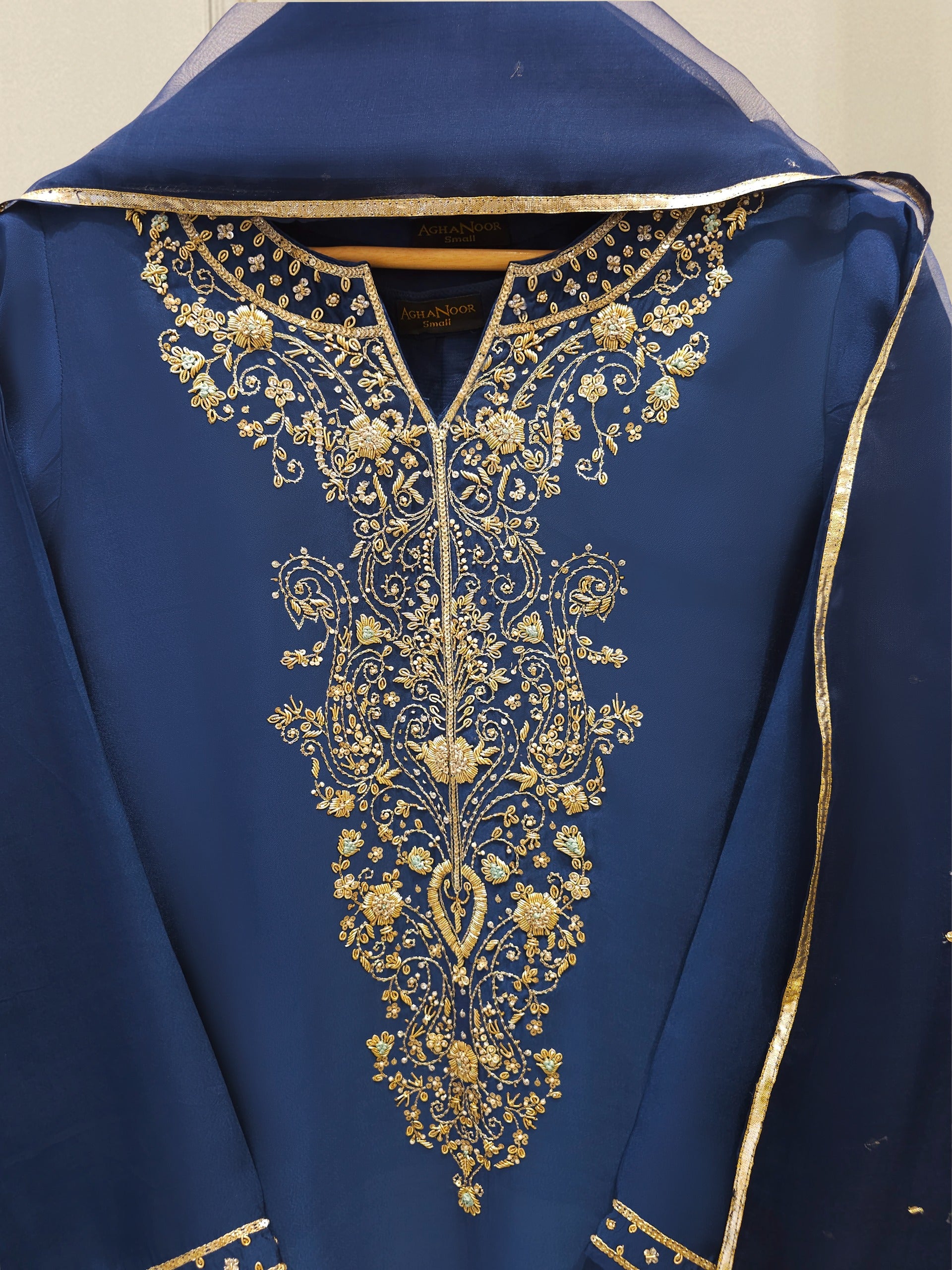 3 Piece-  Pure Embroidered Sheesha Silk Suit S112338 - Image 2