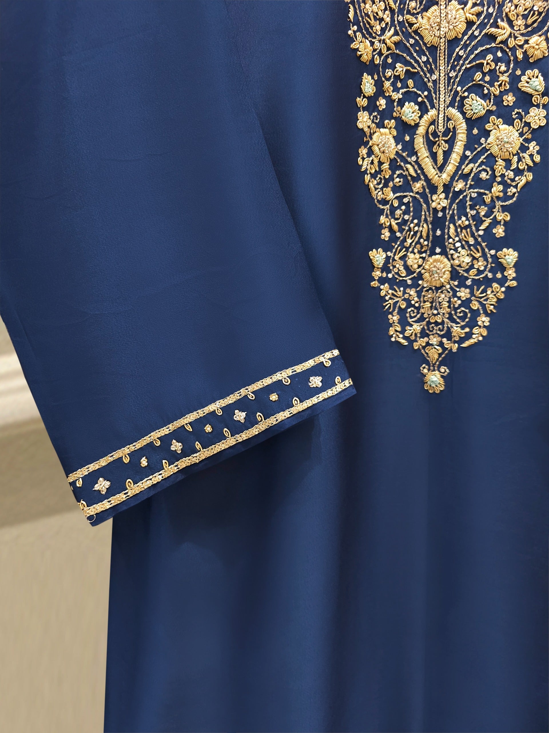 3 Piece-  Pure Embroidered Sheesha Silk Suit S112338 - Image 3