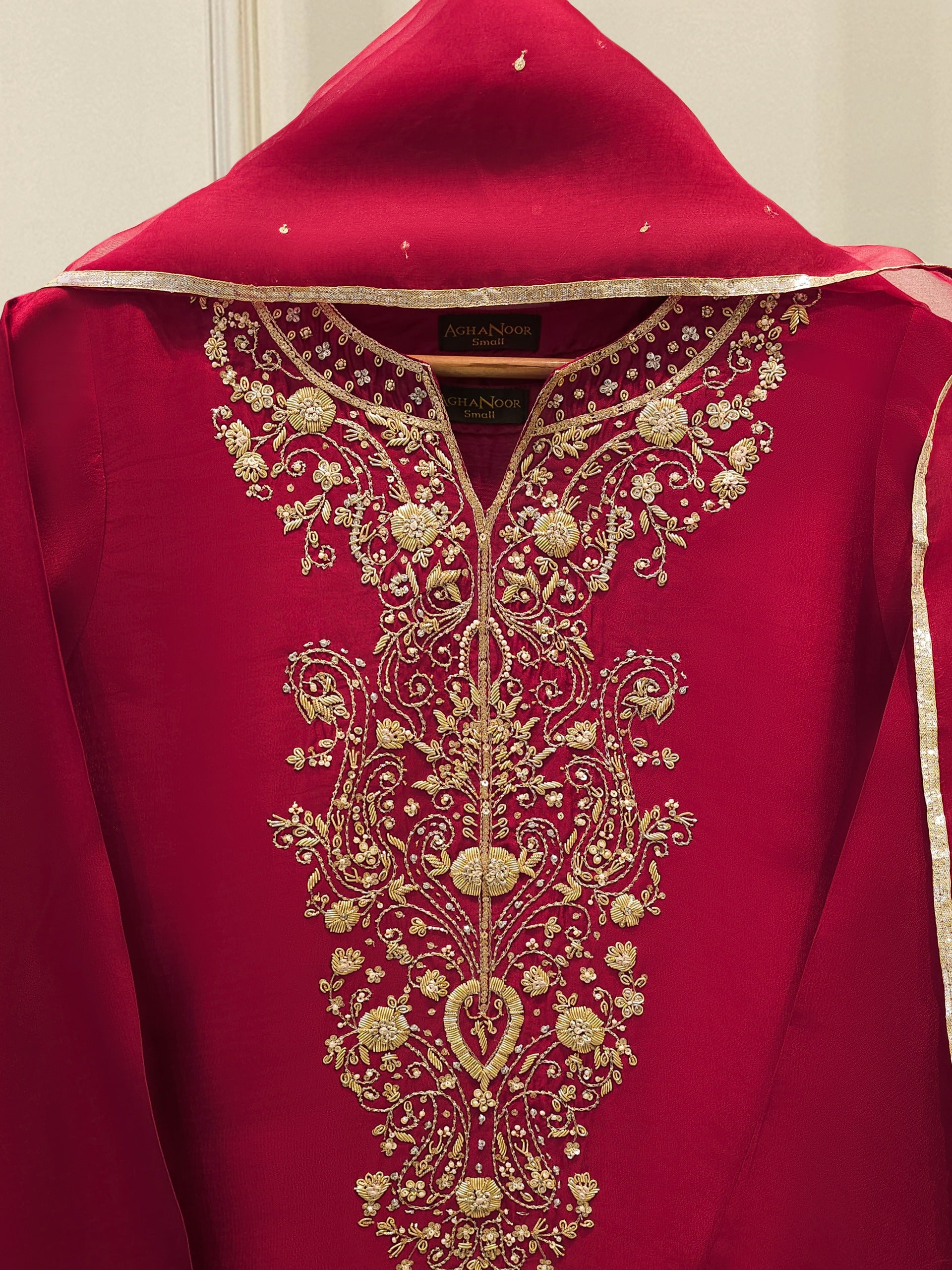 3 Piece-  Pure Embroidered Sheesha Silk Suit S112368 - Image 2