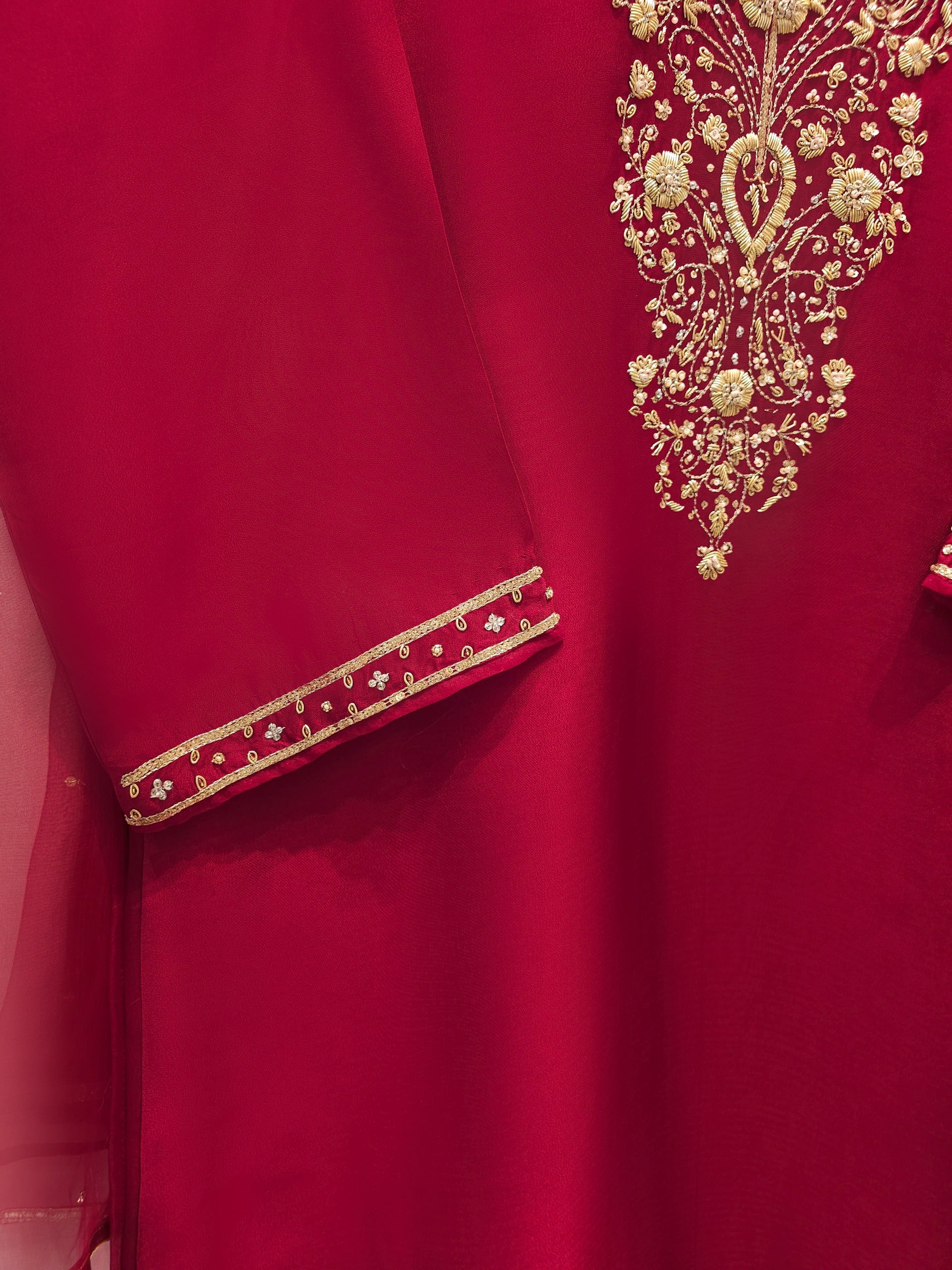 3 Piece-  Pure Embroidered Sheesha Silk Suit S112368 - Image 3