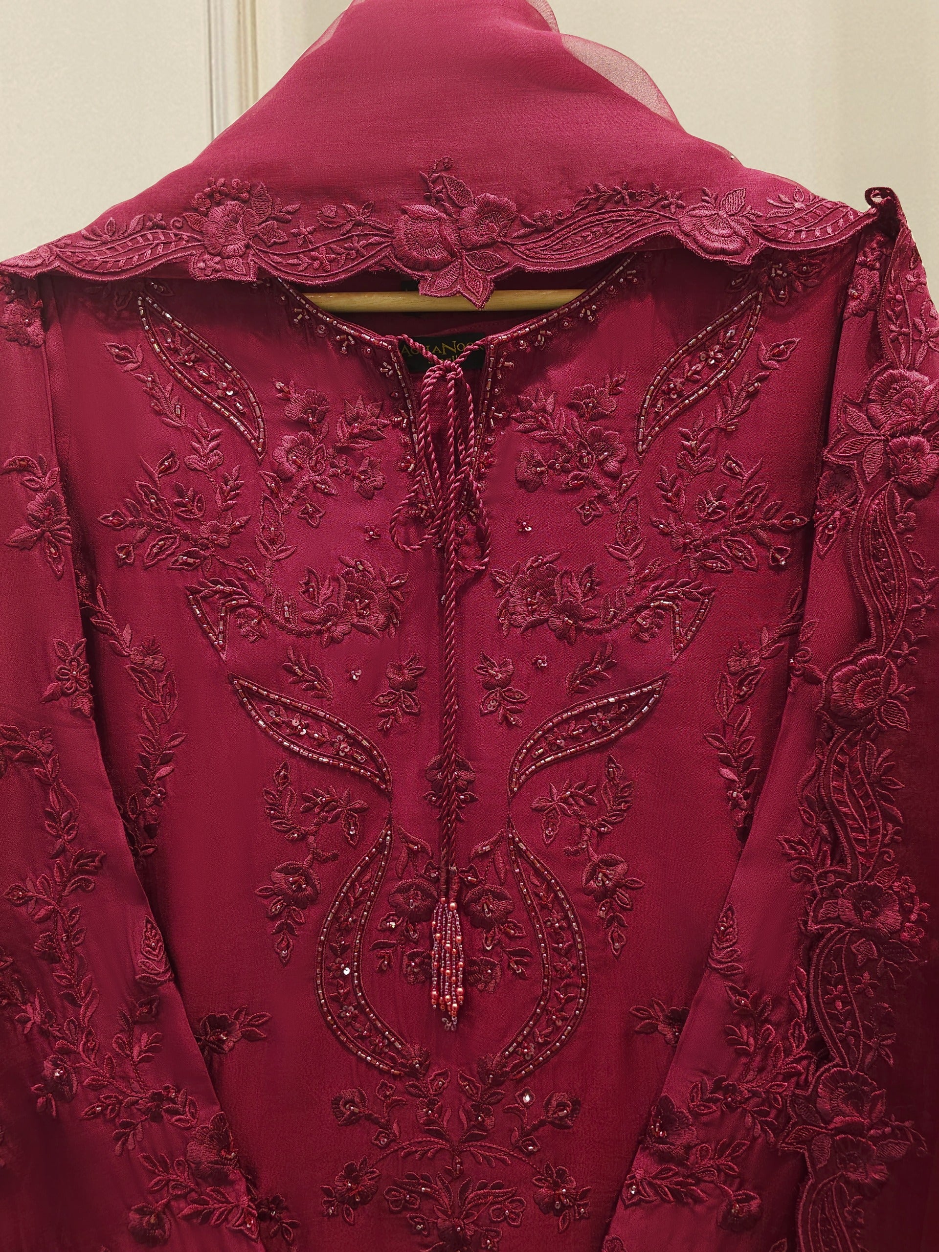 3 Piece-  Pure Embroidered Sheesha Silk Suit S112399 - Image 2