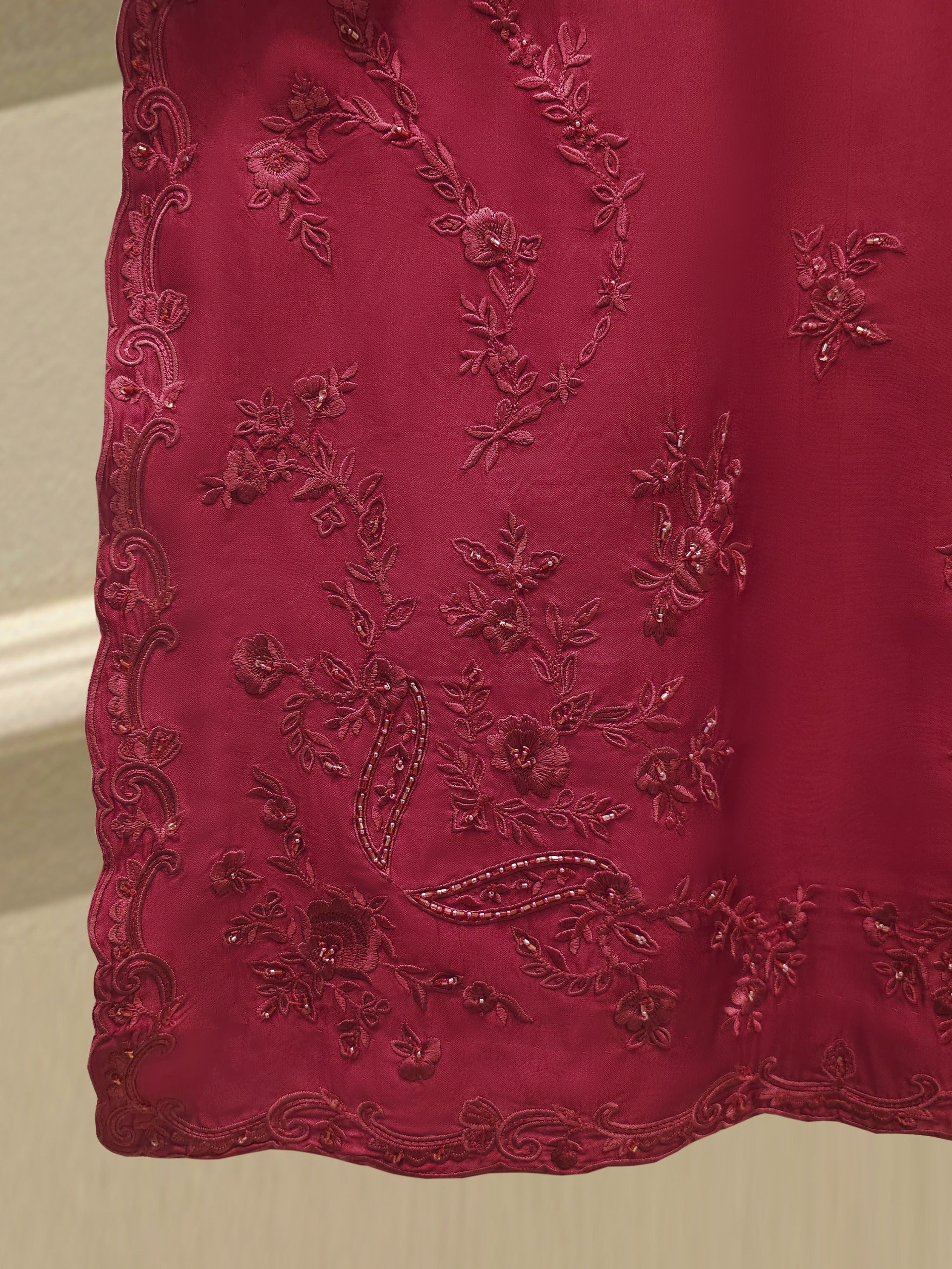 3 Piece-  Pure Embroidered Sheesha Silk Suit S112399 - Image 4