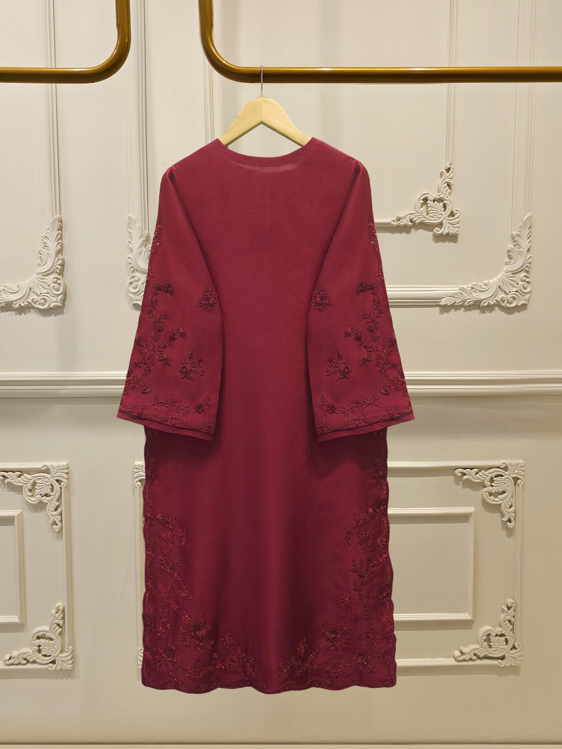 3 Piece-  Pure Embroidered Sheesha Silk Suit S112399 - Image 5