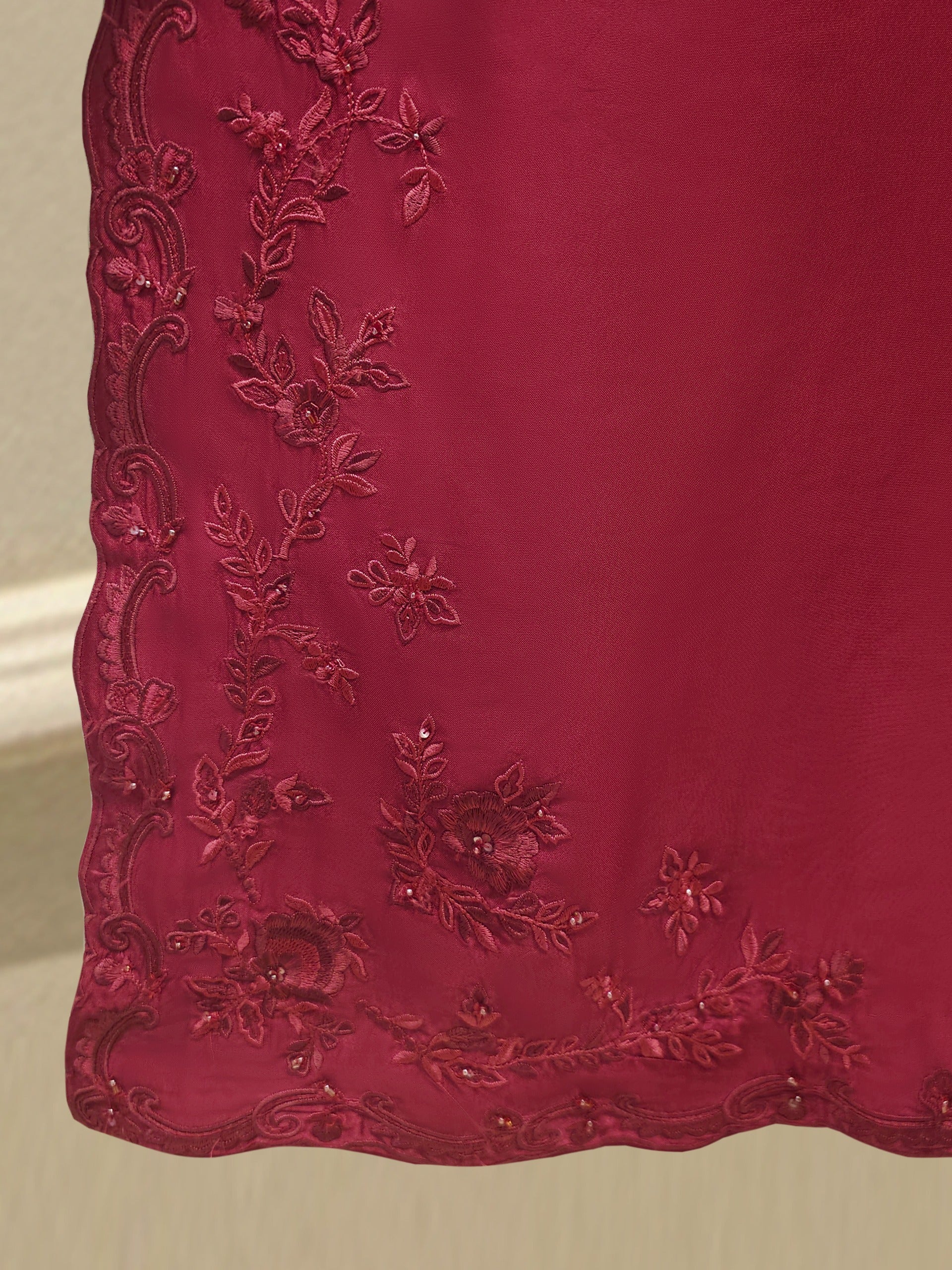 3 Piece-  Pure Embroidered Sheesha Silk Suit S112399 - Image 6