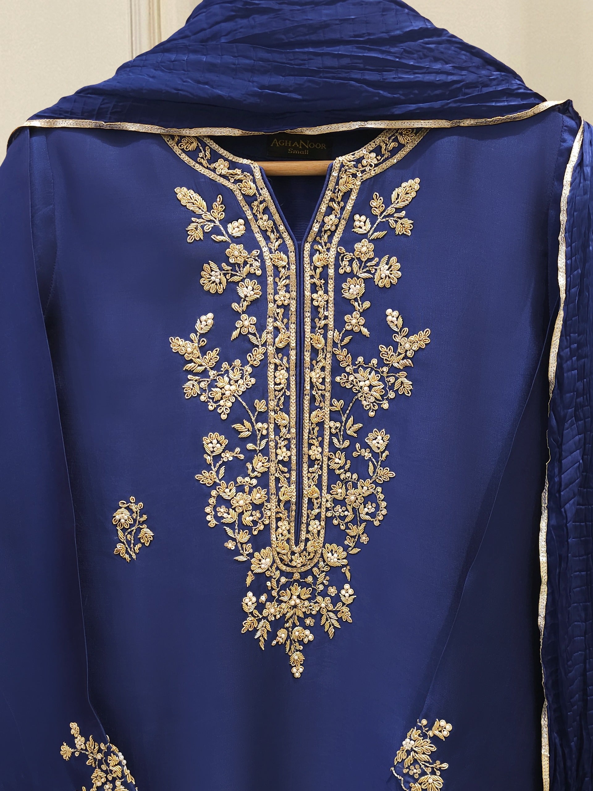 3 Piece-  Pure Embroidered Sheesha Silk Suit S112418 - Image 2