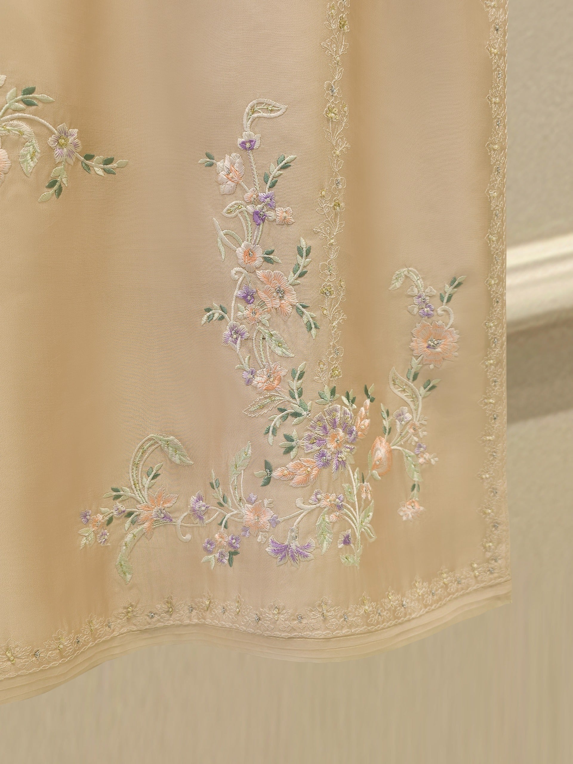 3 Piece-  Pure Embroidered Sheesha Silk Suit S112423 - Image 3