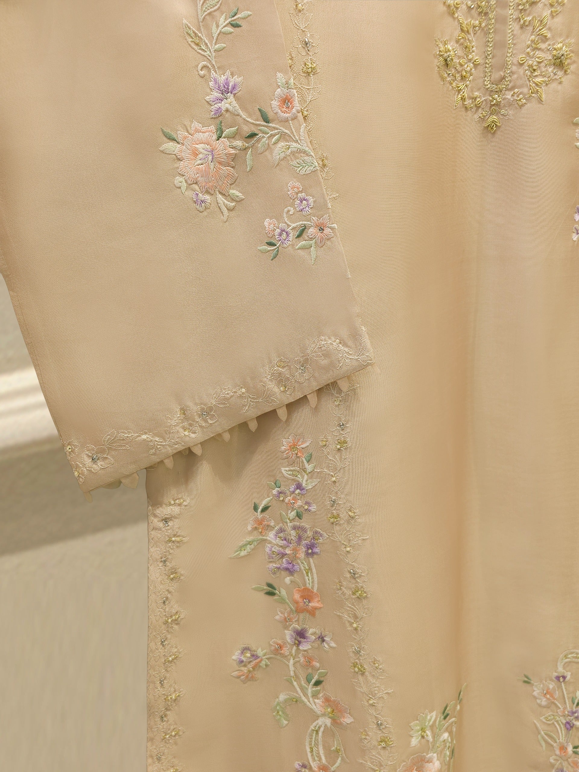 3 Piece-  Pure Embroidered Sheesha Silk Suit S112423 - Image 5