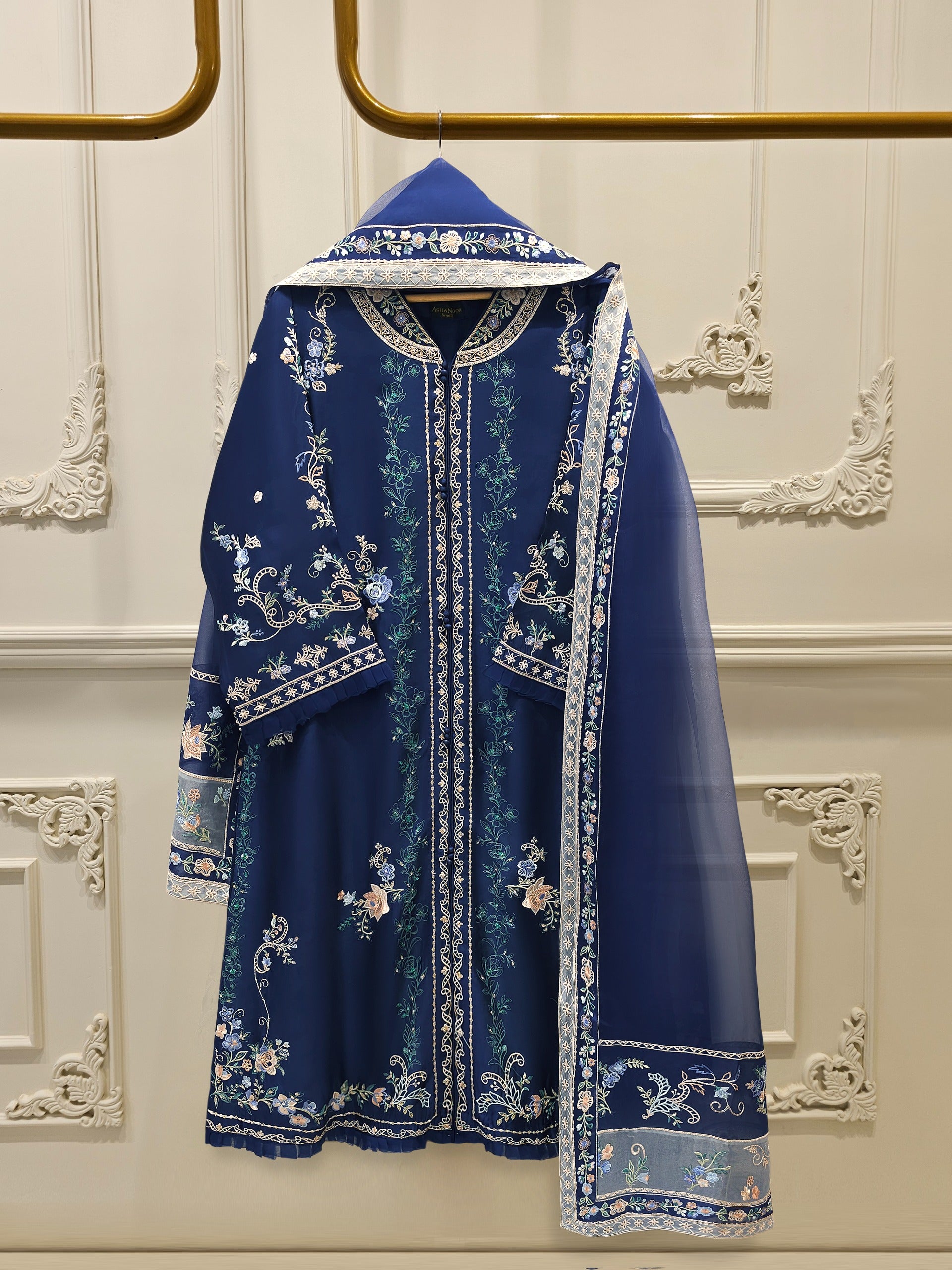 3 Piece-  Pure Embroidered Sheesha Silk Suit S112524