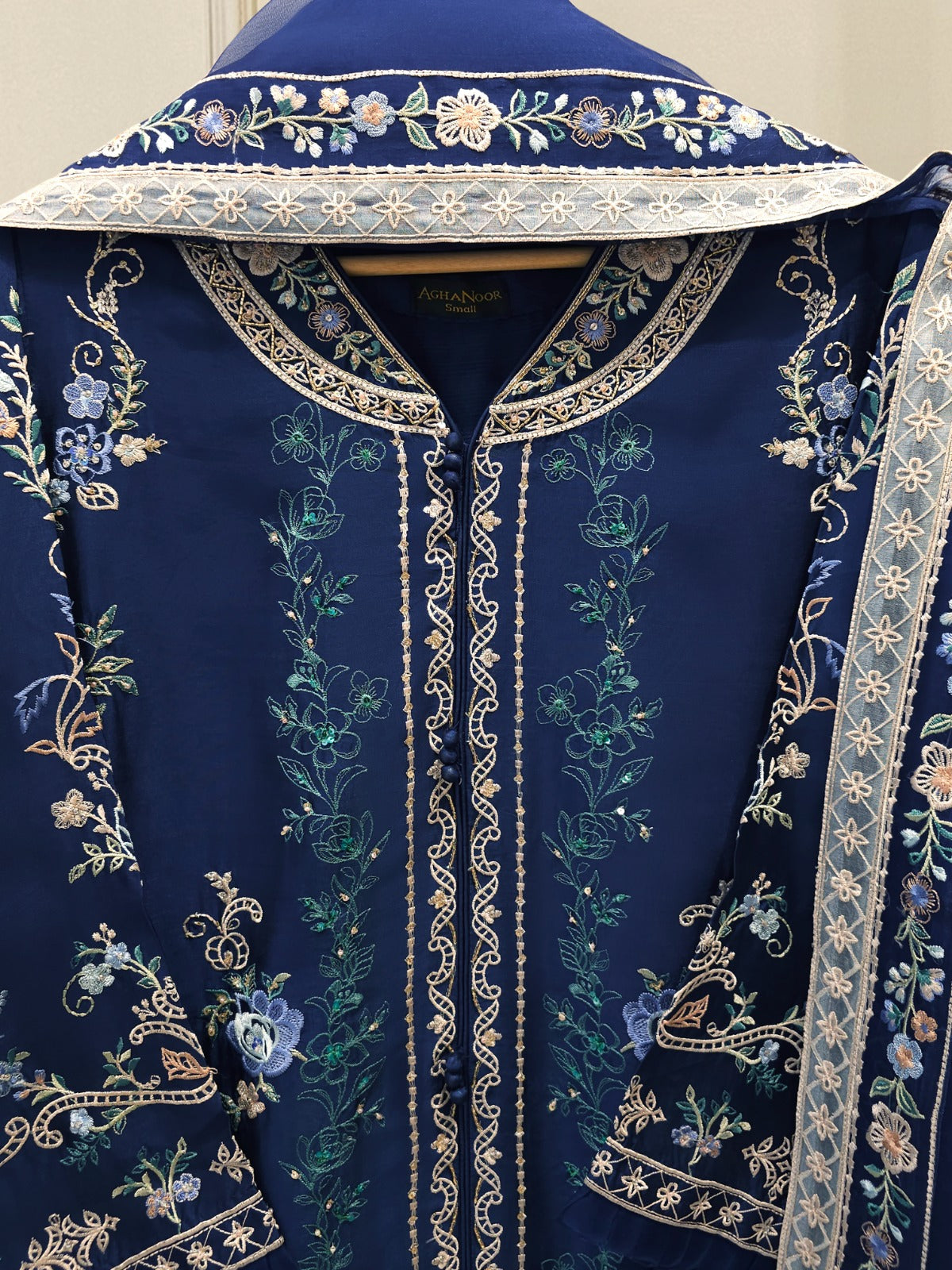 3 Piece-  Pure Embroidered Sheesha Silk Suit S112524 - Image 2