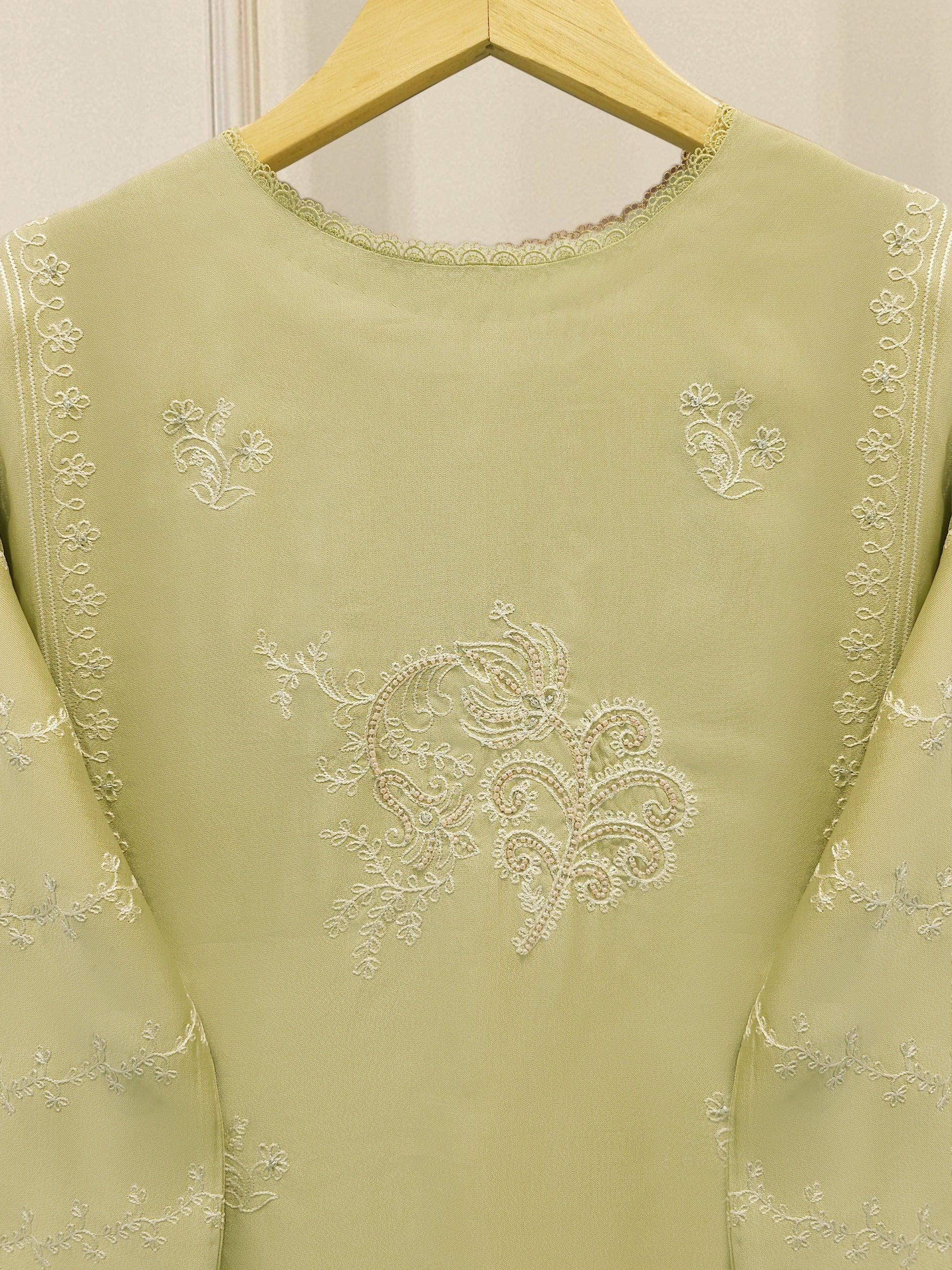 3 Piece-  Pure Embroidered Sheesha Silk Suit S112570 - Image 5