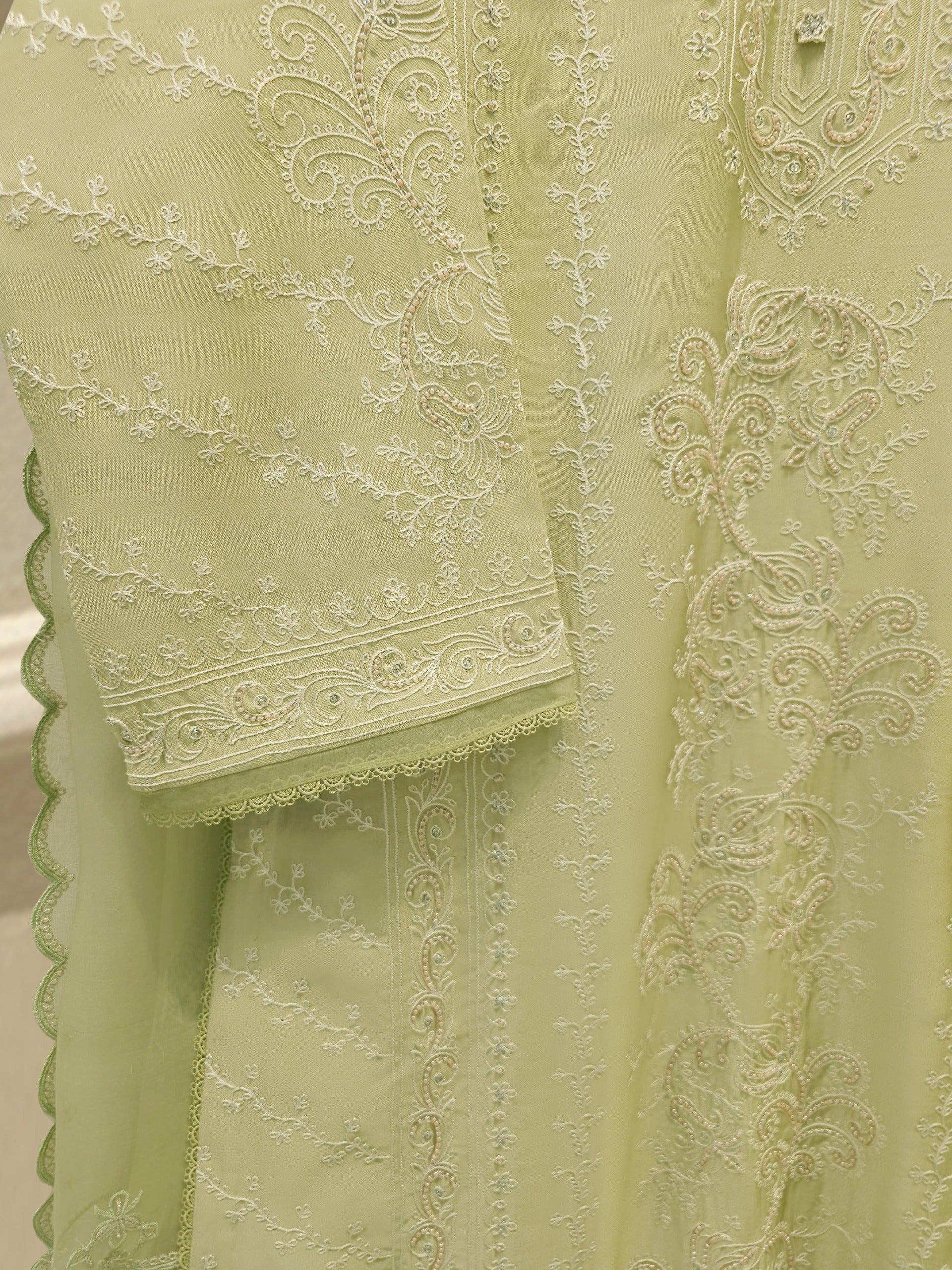 3 Piece-  Pure Embroidered Sheesha Silk Suit S112570 - Image 8