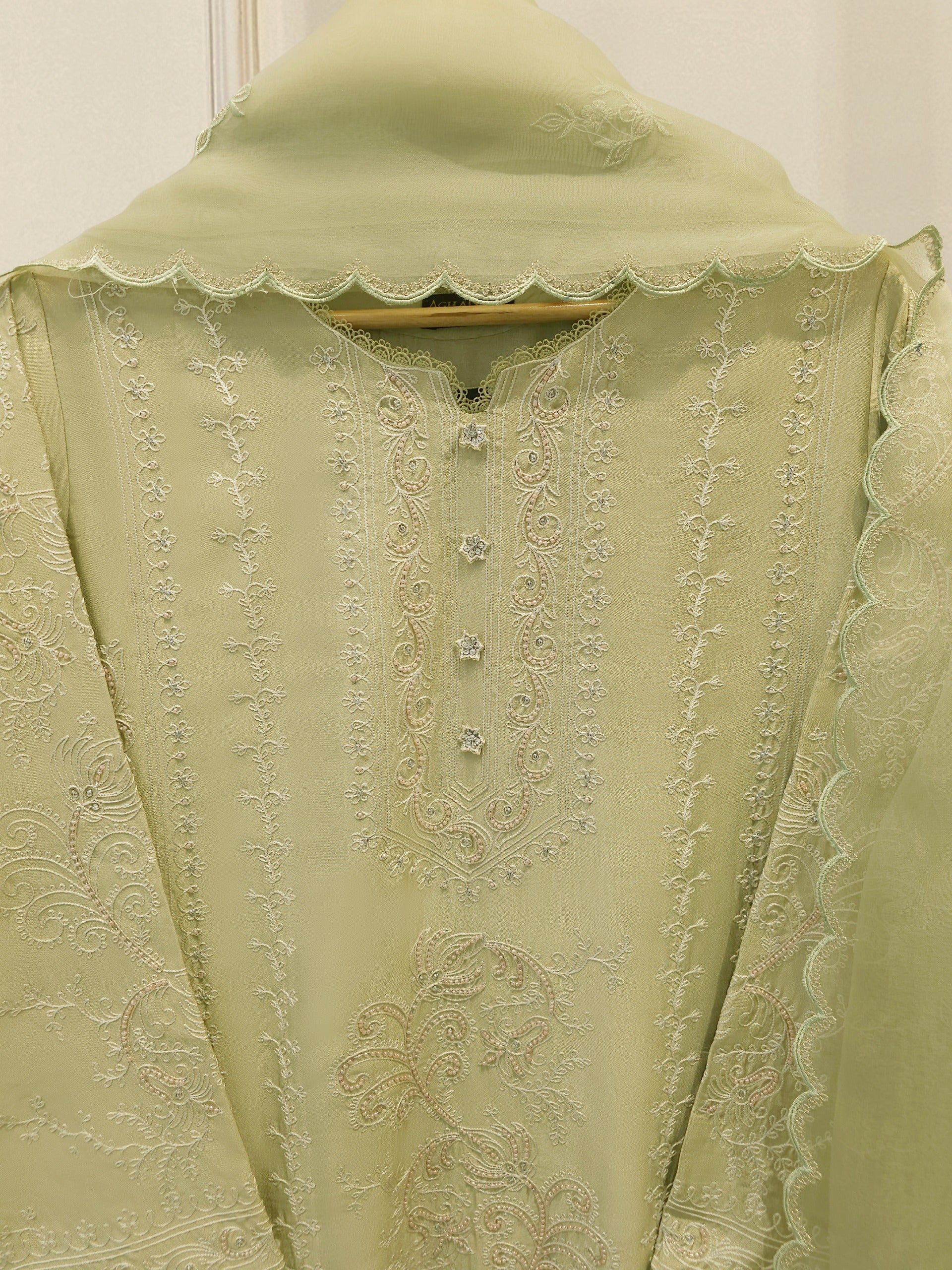 3 Piece-  Pure Embroidered Sheesha Silk Suit S112570 - Image 9