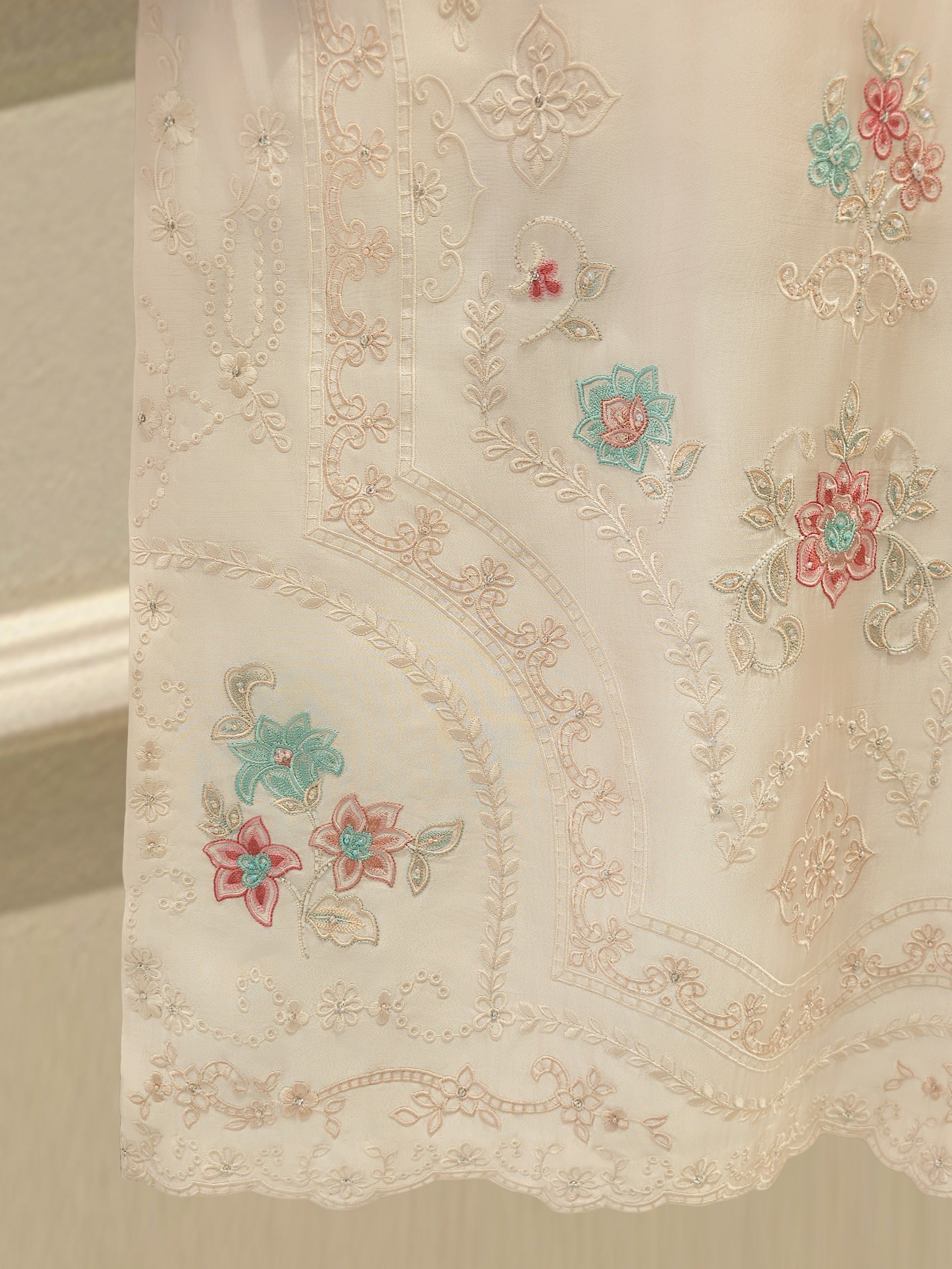 3 Piece-  Pure Embroidered Sheesha Silk Suit S112727 - Image 3