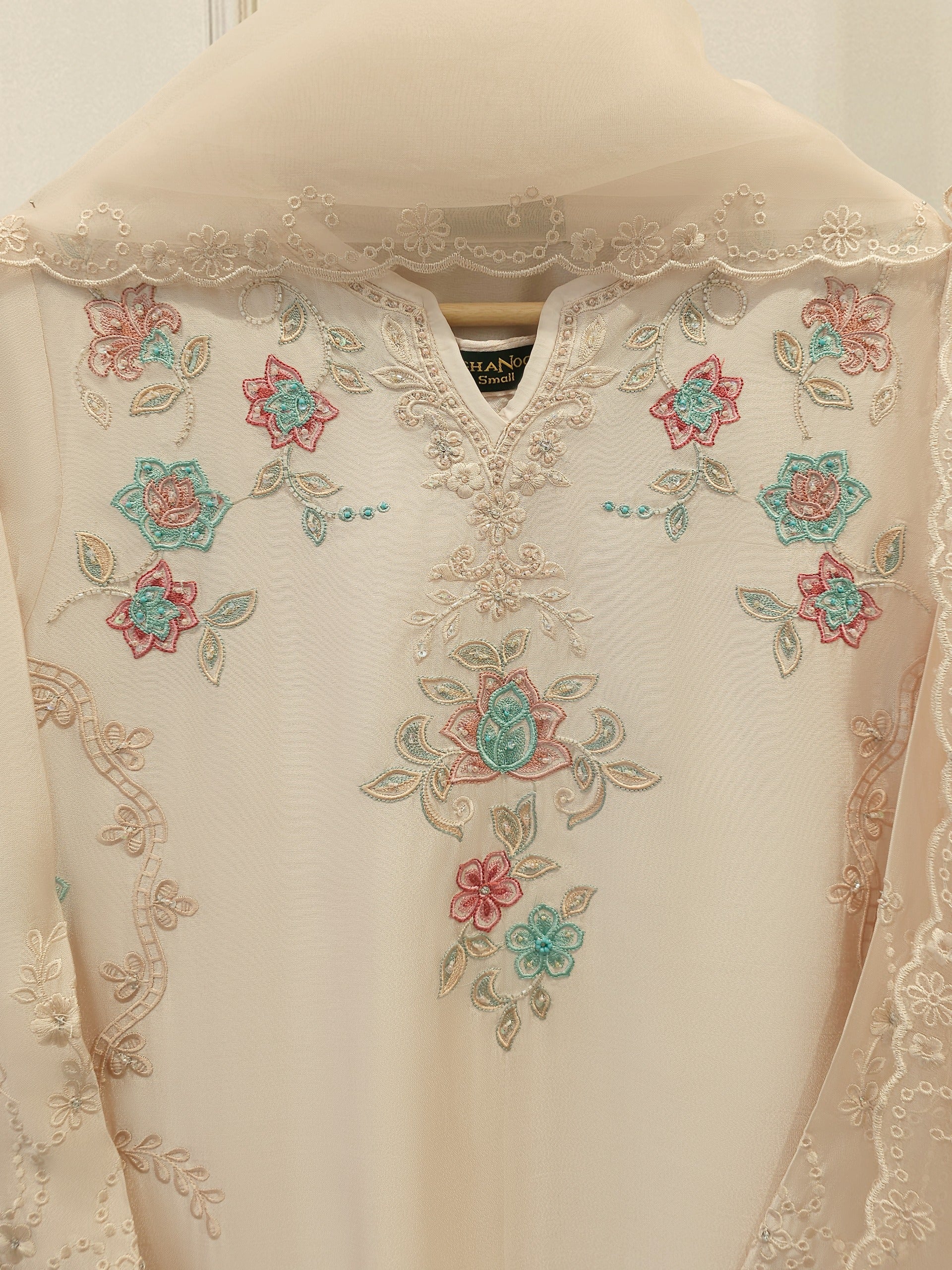 3 Piece-  Pure Embroidered Sheesha Silk Suit S112727 - Image 5