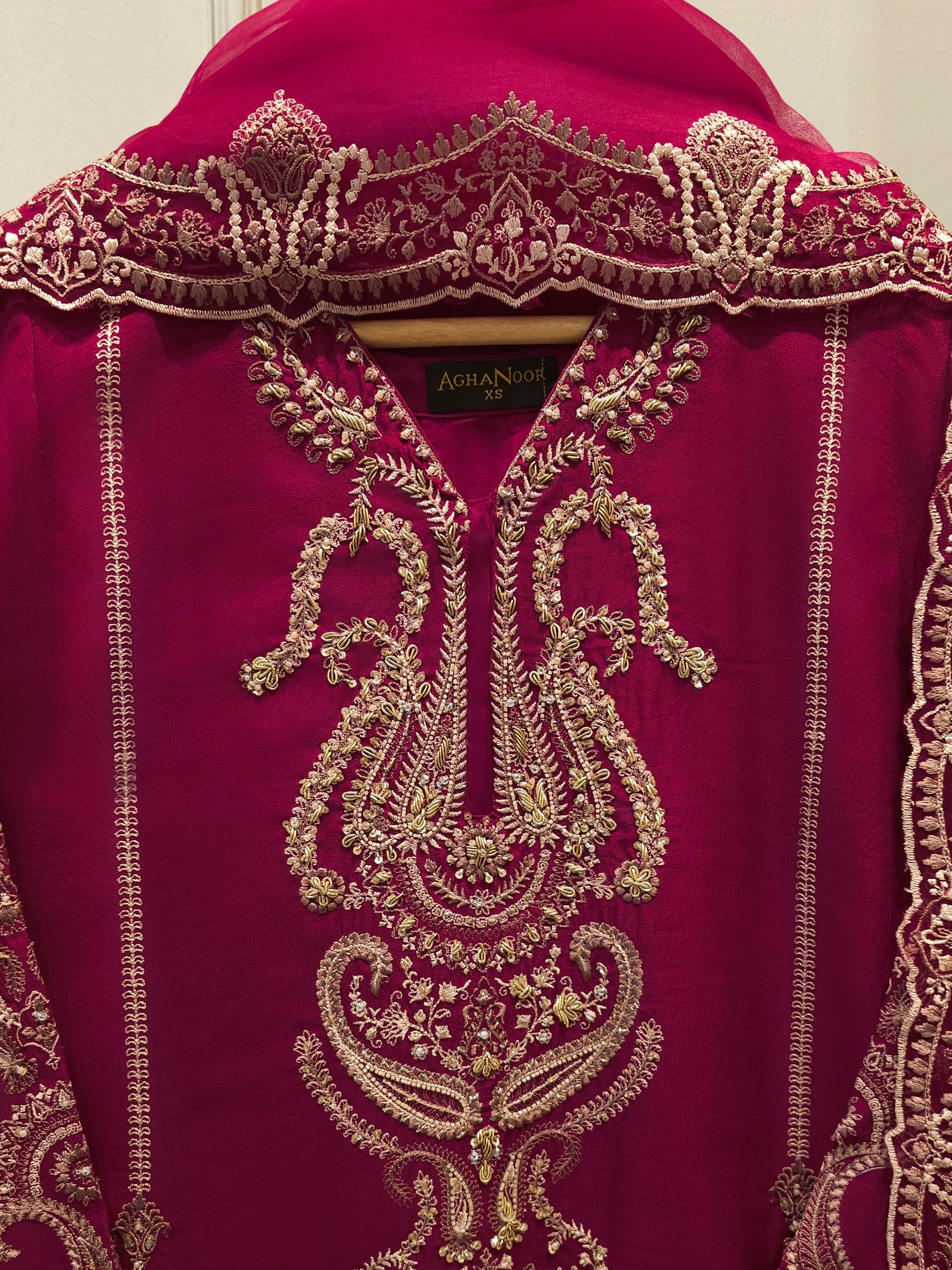 3 Piece-  Pure Embroidered Sheesha Silk Suit S112832 - Image 2