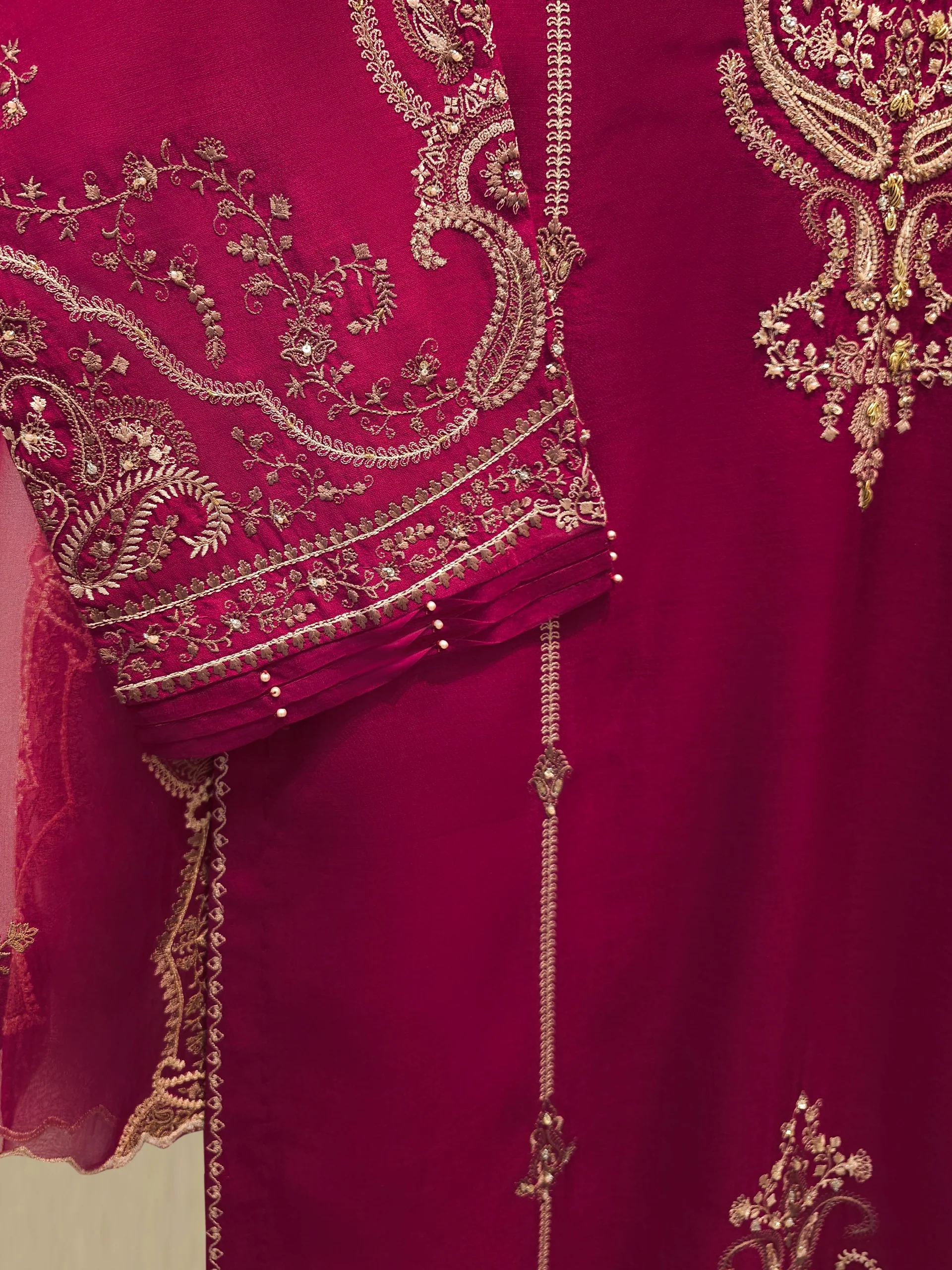 3 Piece-  Pure Embroidered Sheesha Silk Suit S112832 - Image 3