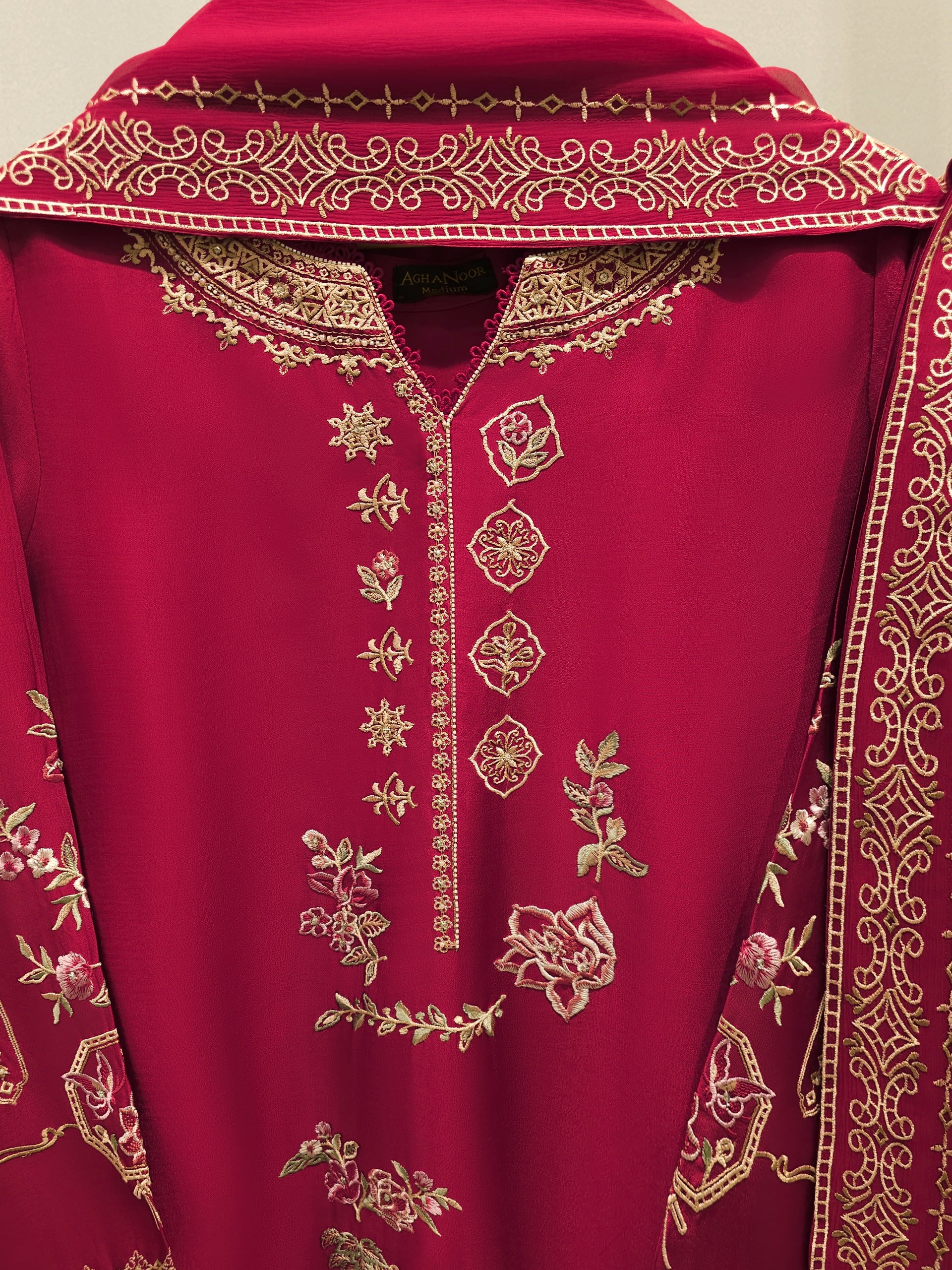 3 Piece-  Pure Embroidered Sheesha Silk Suit S112897 - Image 2