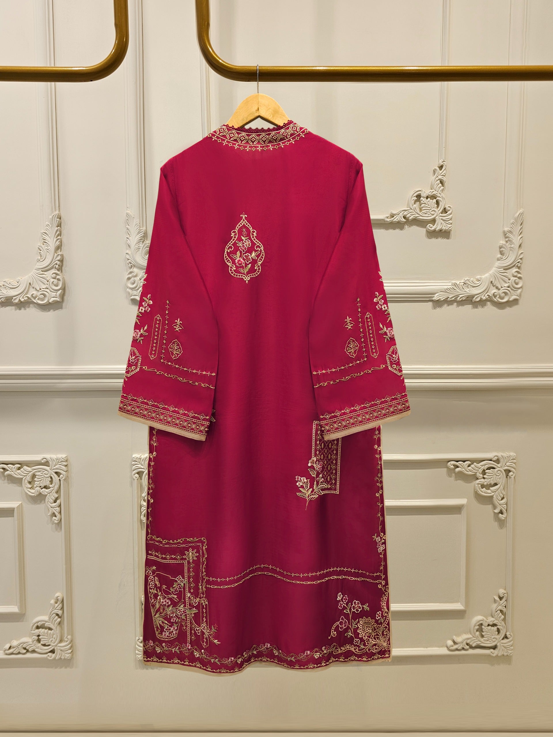 3 Piece-  Pure Embroidered Sheesha Silk Suit S112897 - Image 5