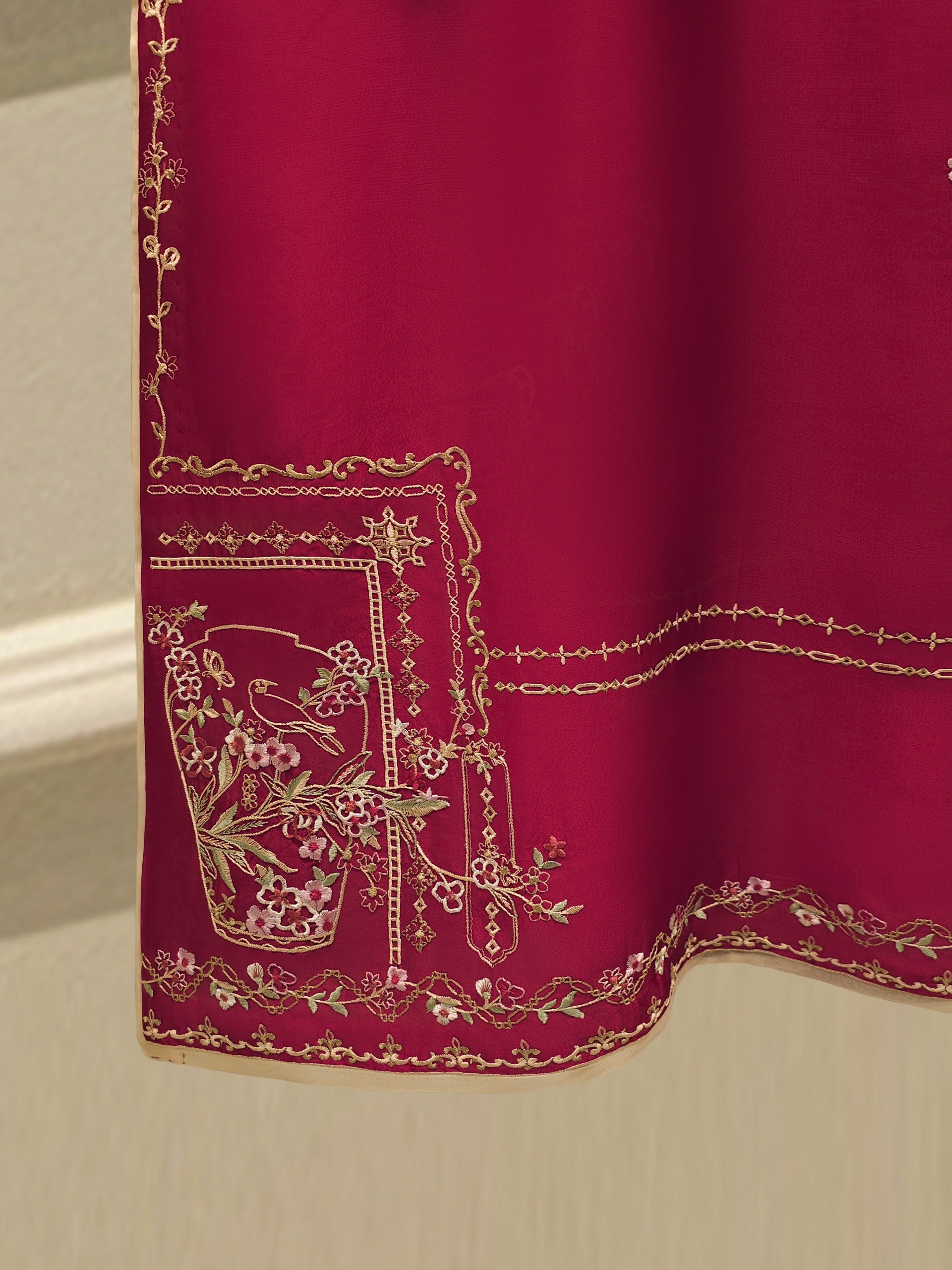 3 Piece-  Pure Embroidered Sheesha Silk Suit S112897 - Image 6