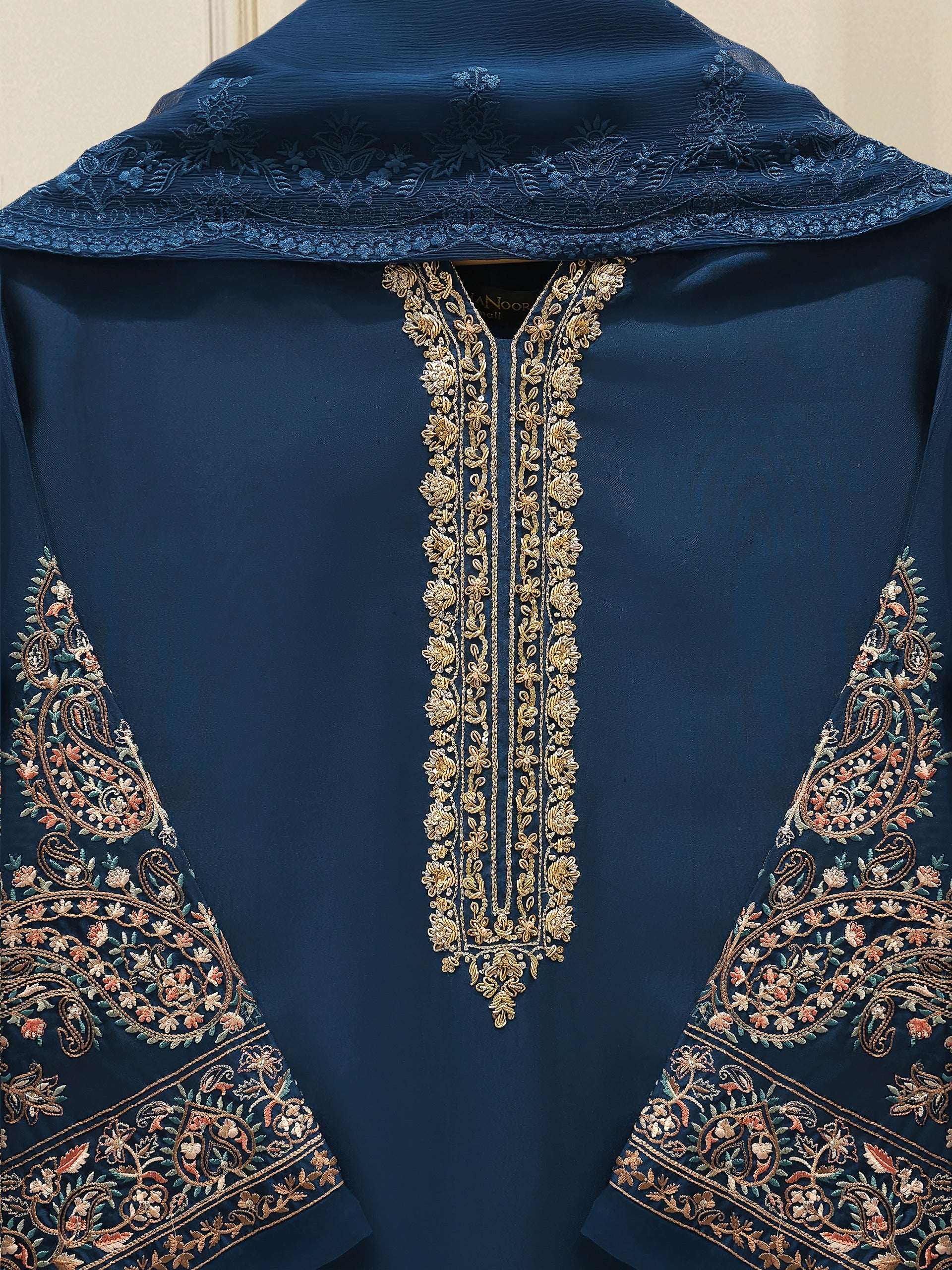 3 Piece-  Pure Embroidered Sheesha Silk Suit S112899 - Image 2