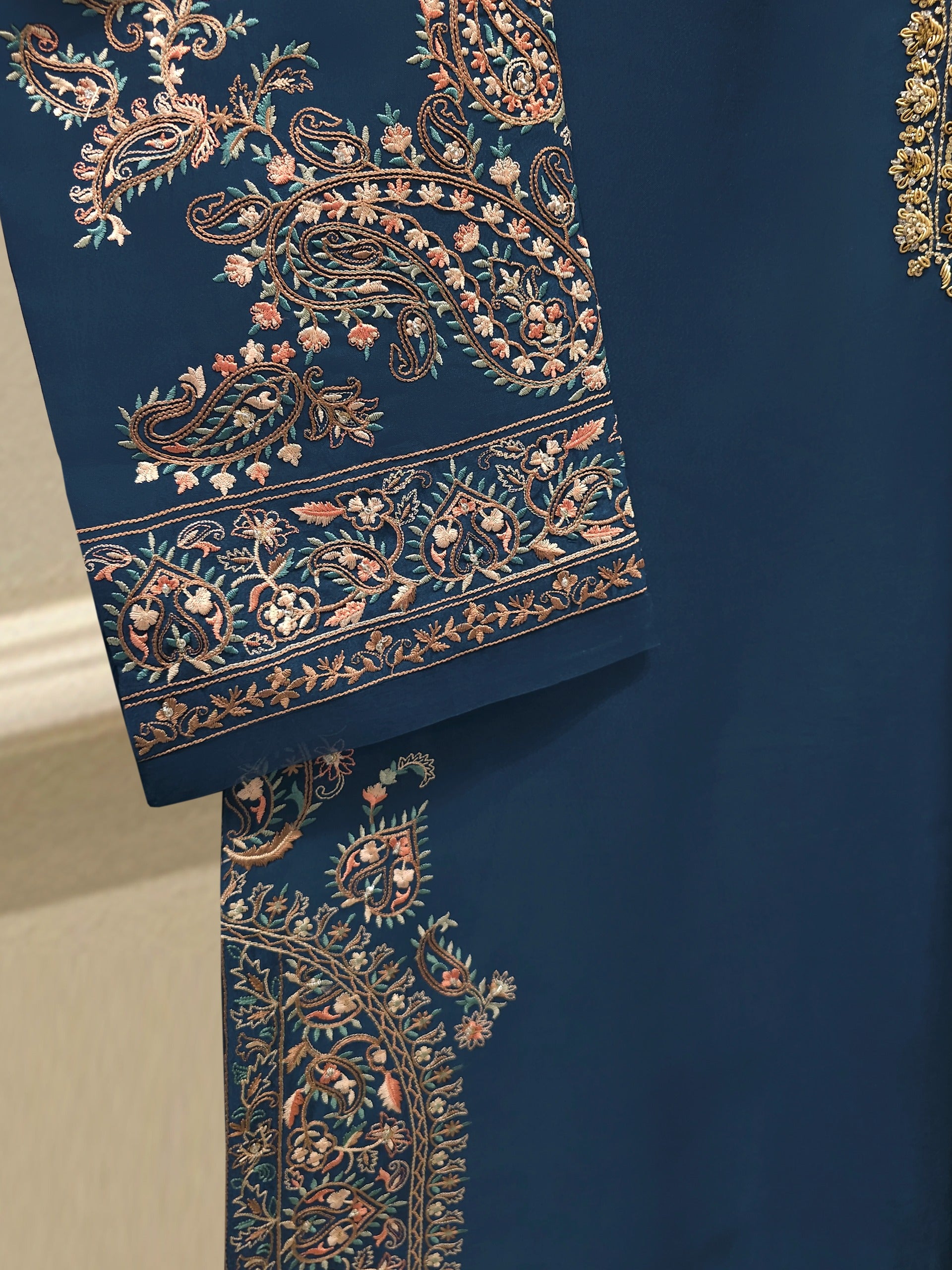 3 Piece-  Pure Embroidered Sheesha Silk Suit S112899 - Image 3