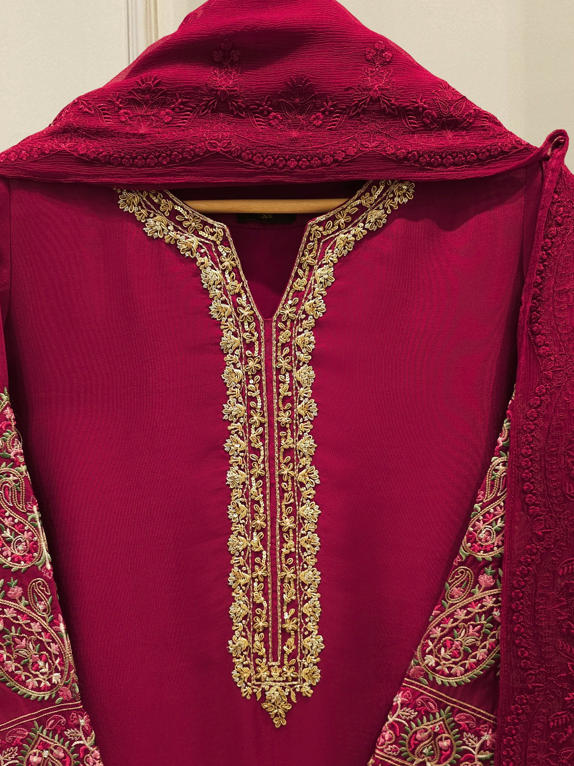 3 Piece-  Pure Embroidered Sheesha Silk Suit S112903 - Image 2