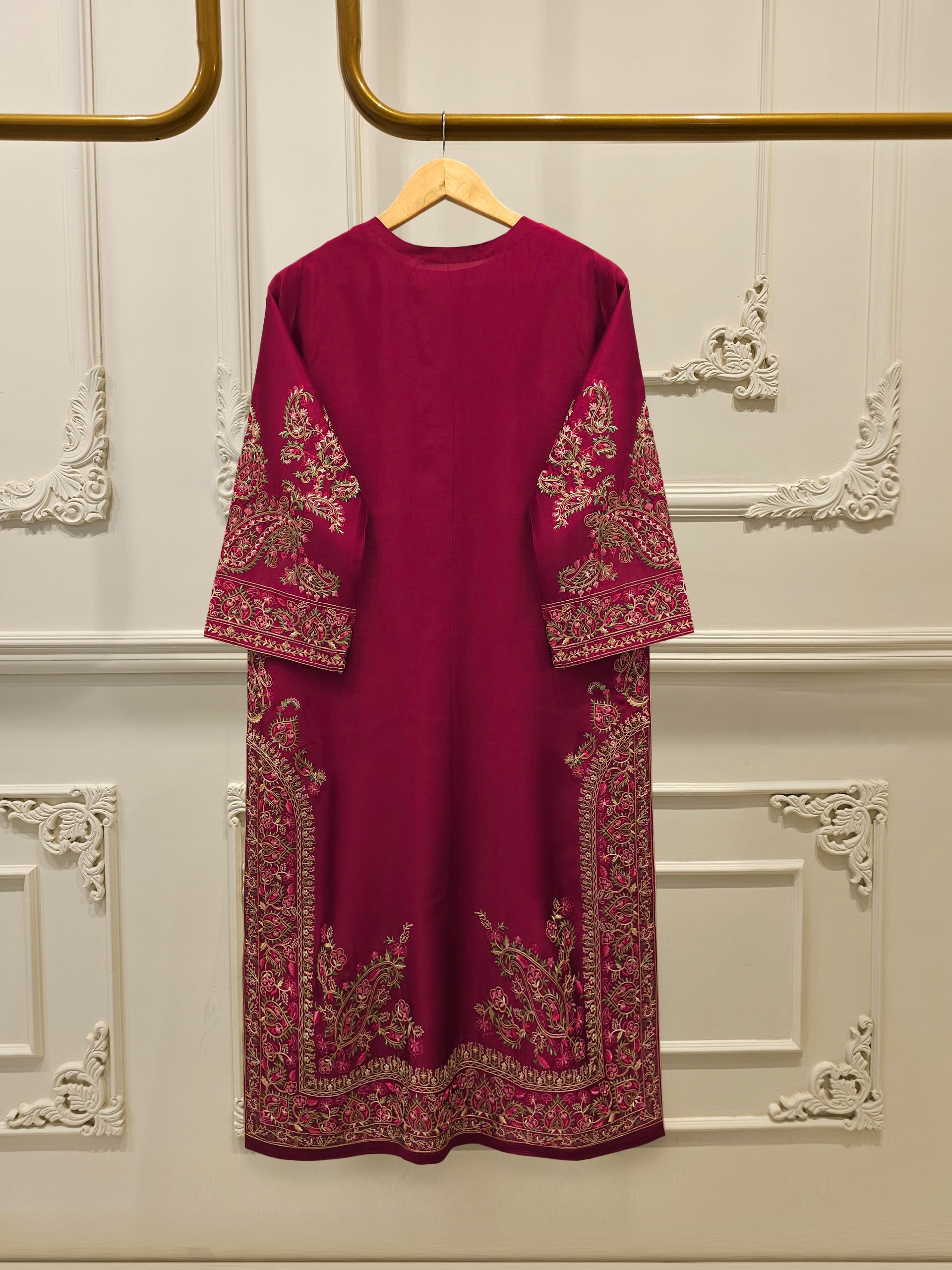 3 Piece-  Pure Embroidered Sheesha Silk Suit S112903 - Image 5