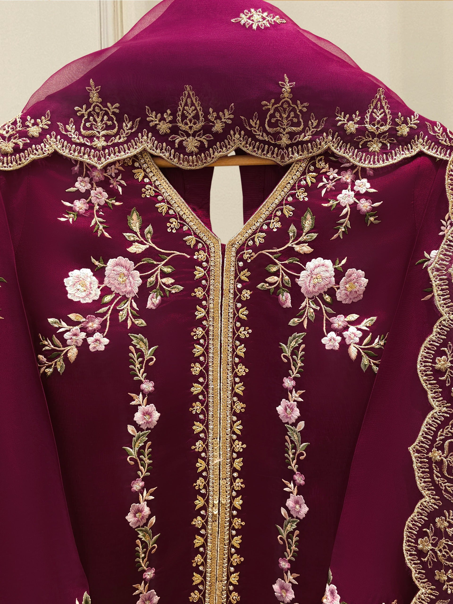3 Piece-  Pure Embroidered Sheesha Silk Suit S112927 - Image 2