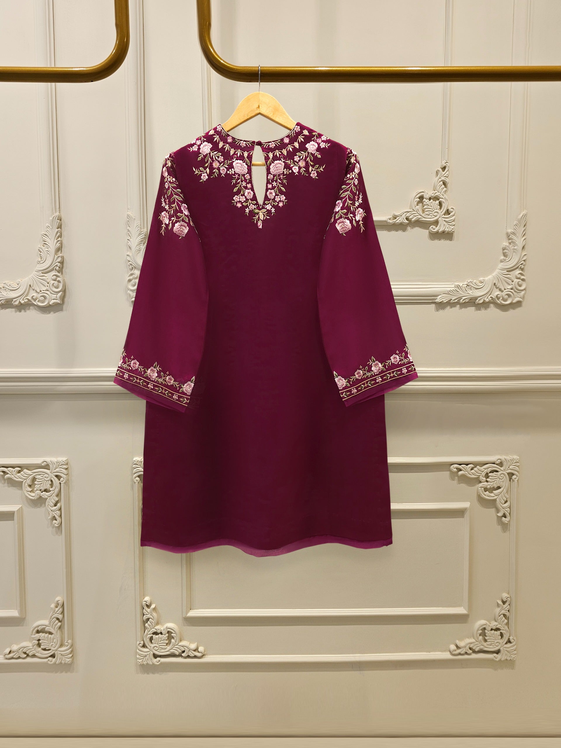 3 Piece-  Pure Embroidered Sheesha Silk Suit S112927 - Image 4