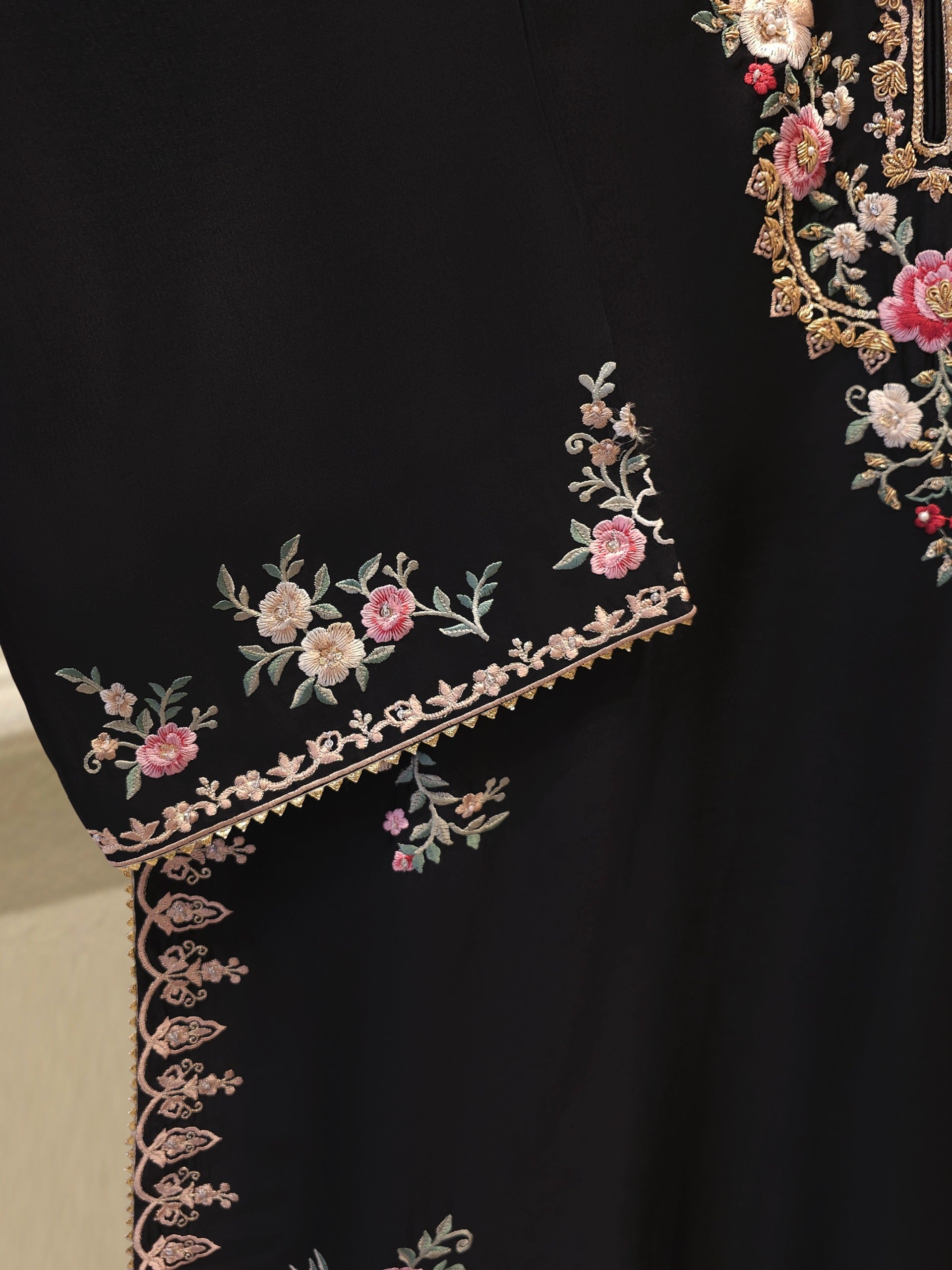 3 Piece-  Pure Embroidered Sheesha Silk Suit S112959 - Image 3