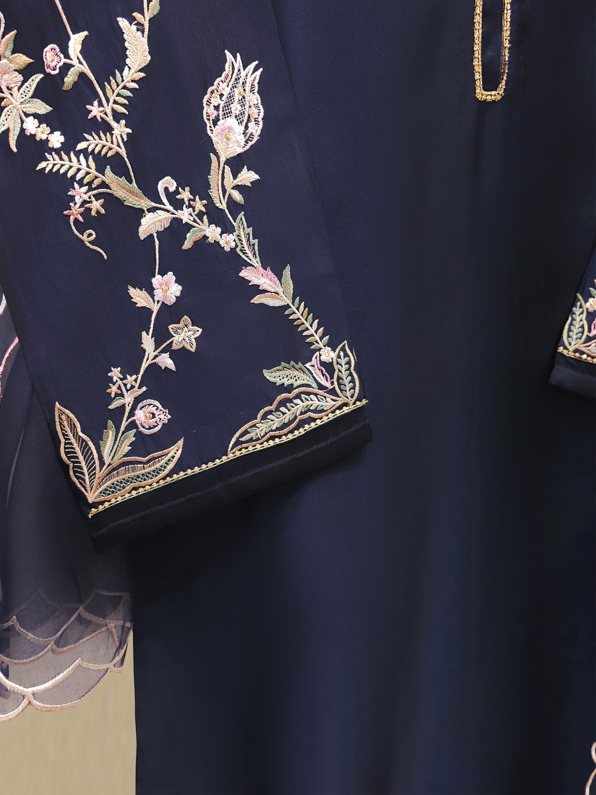 3 Piece-  Pure Embroidered Sheesha Silk Suit S112967 - Image 3