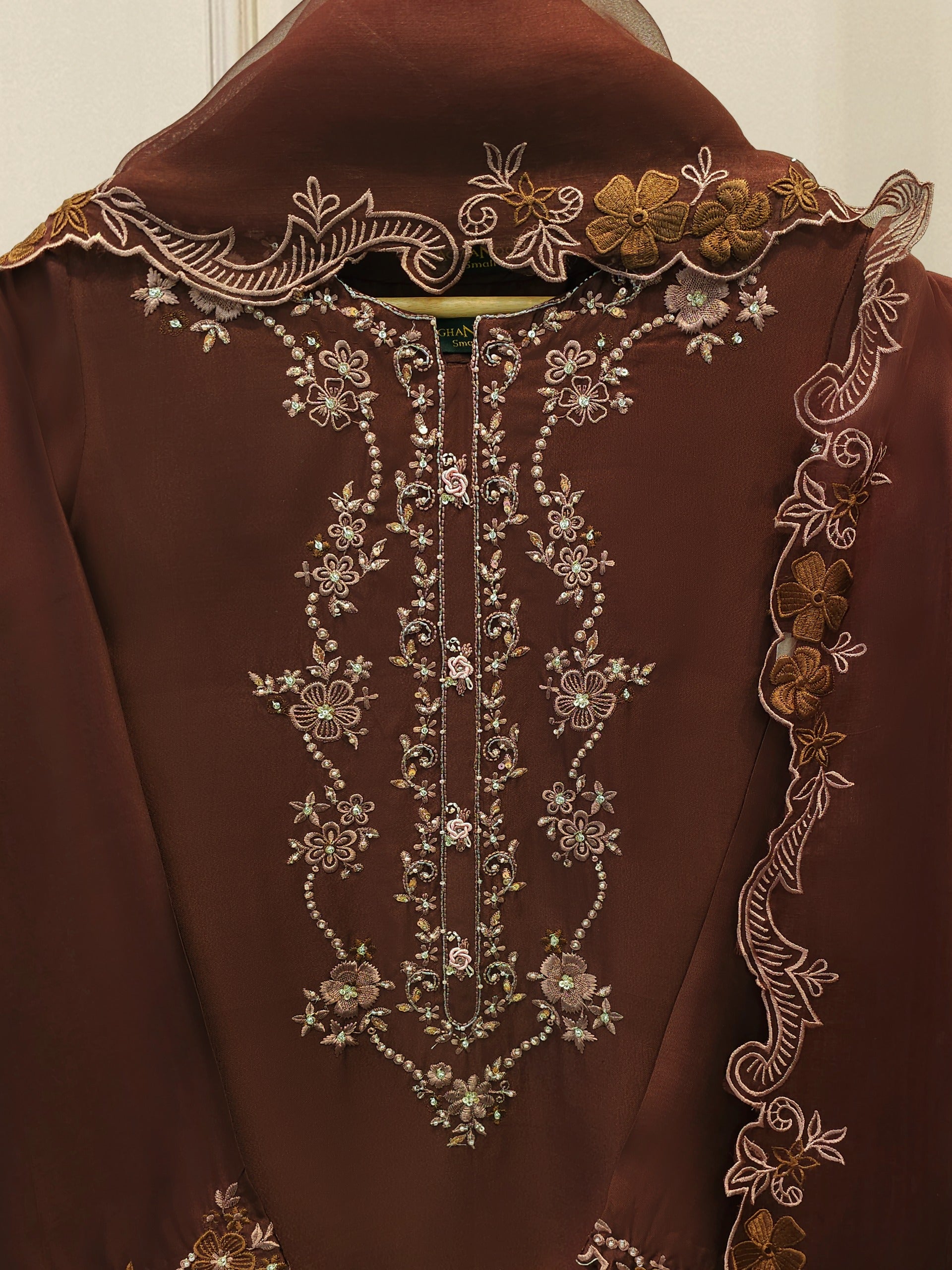 3 Piece-  Pure Embroidered Sheesha Silk Suit S112969 - Image 2