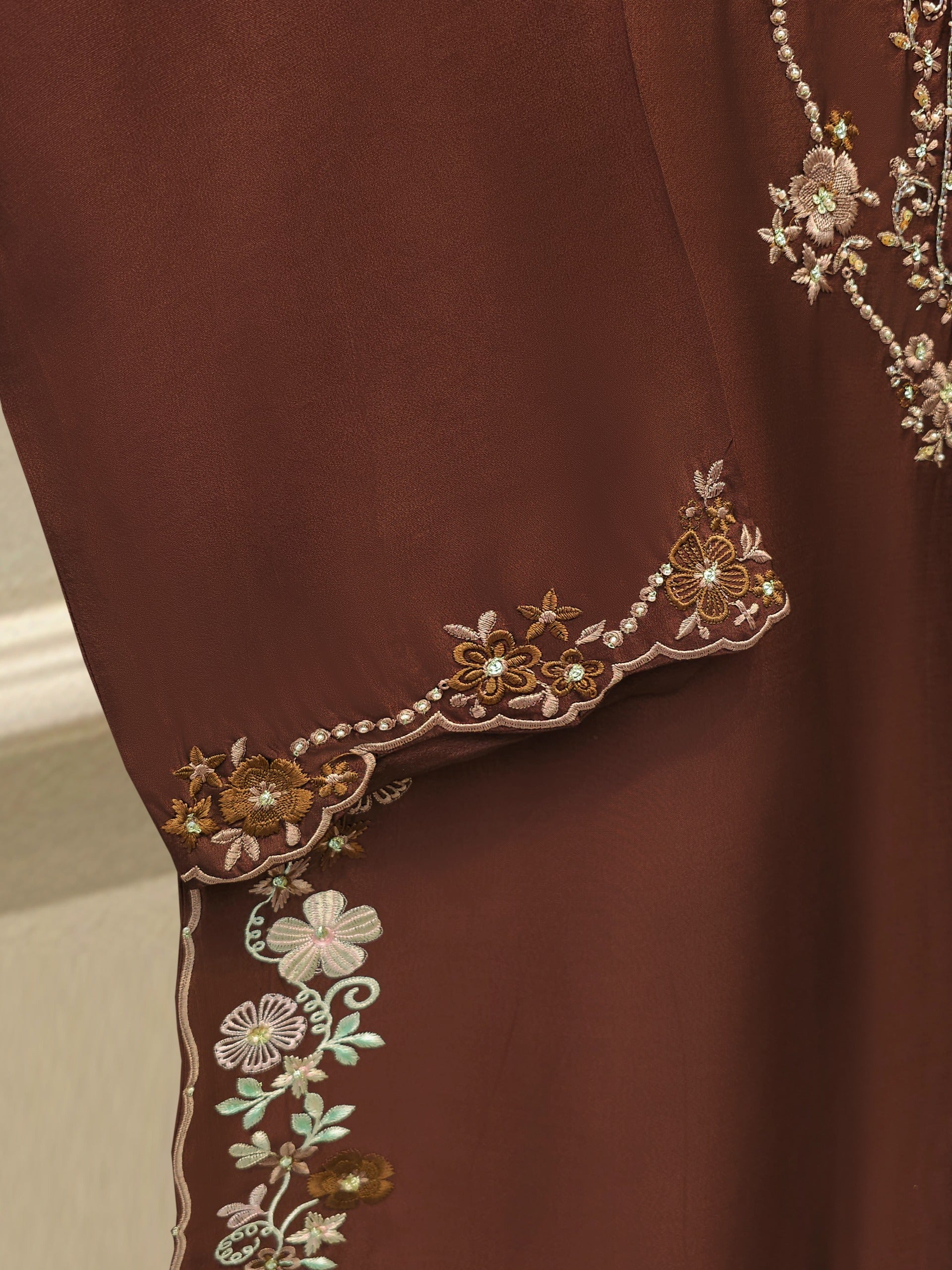 3 Piece-  Pure Embroidered Sheesha Silk Suit S112969 - Image 3