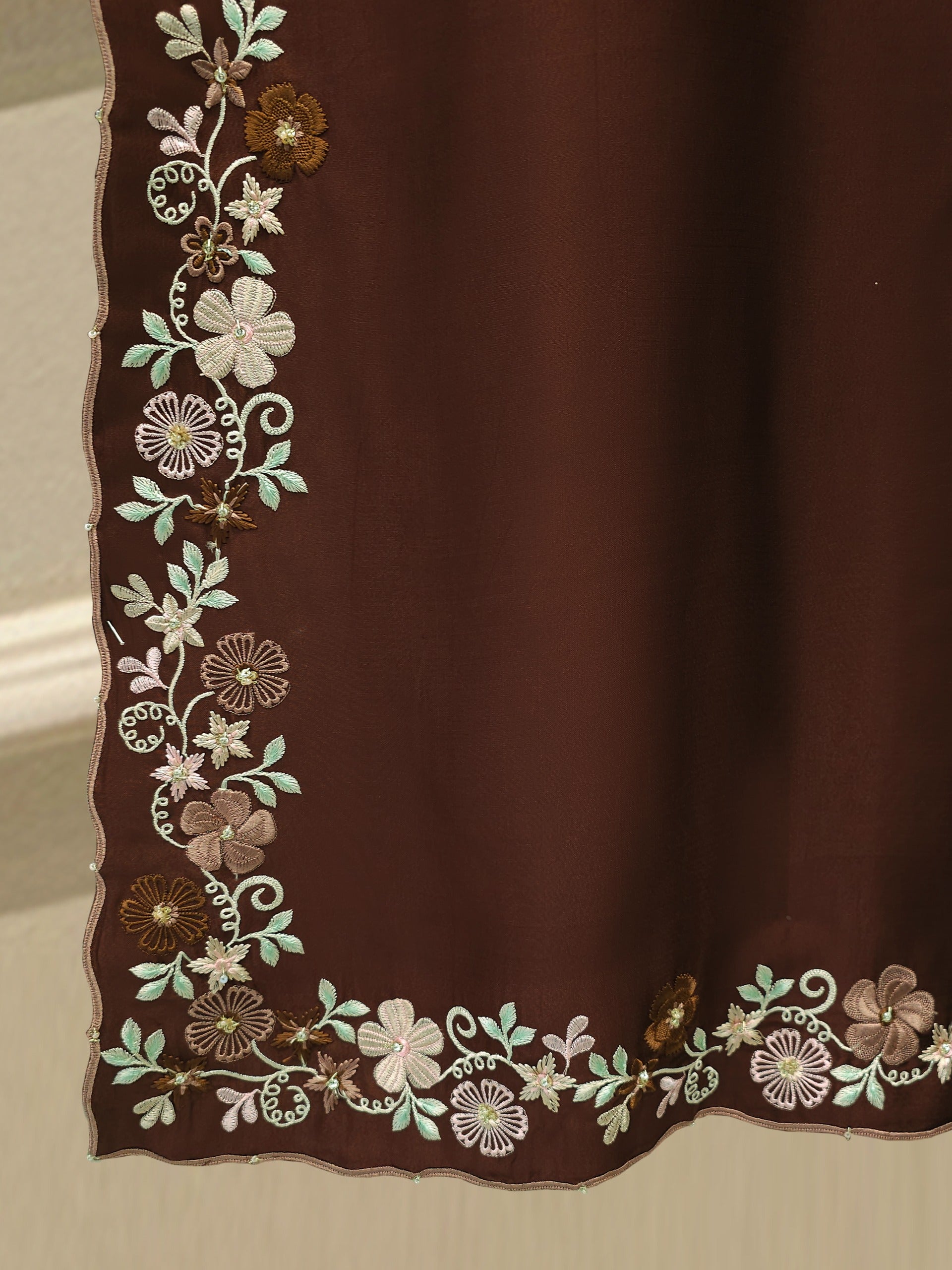3 Piece-  Pure Embroidered Sheesha Silk Suit S112969 - Image 4