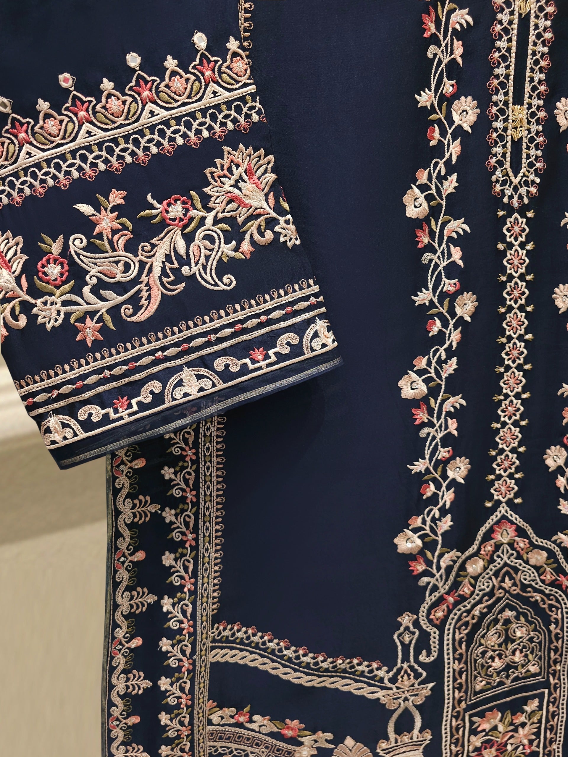3 Piece-  Pure Embroidered Sheesha Silk Suit S113015 - Image 3