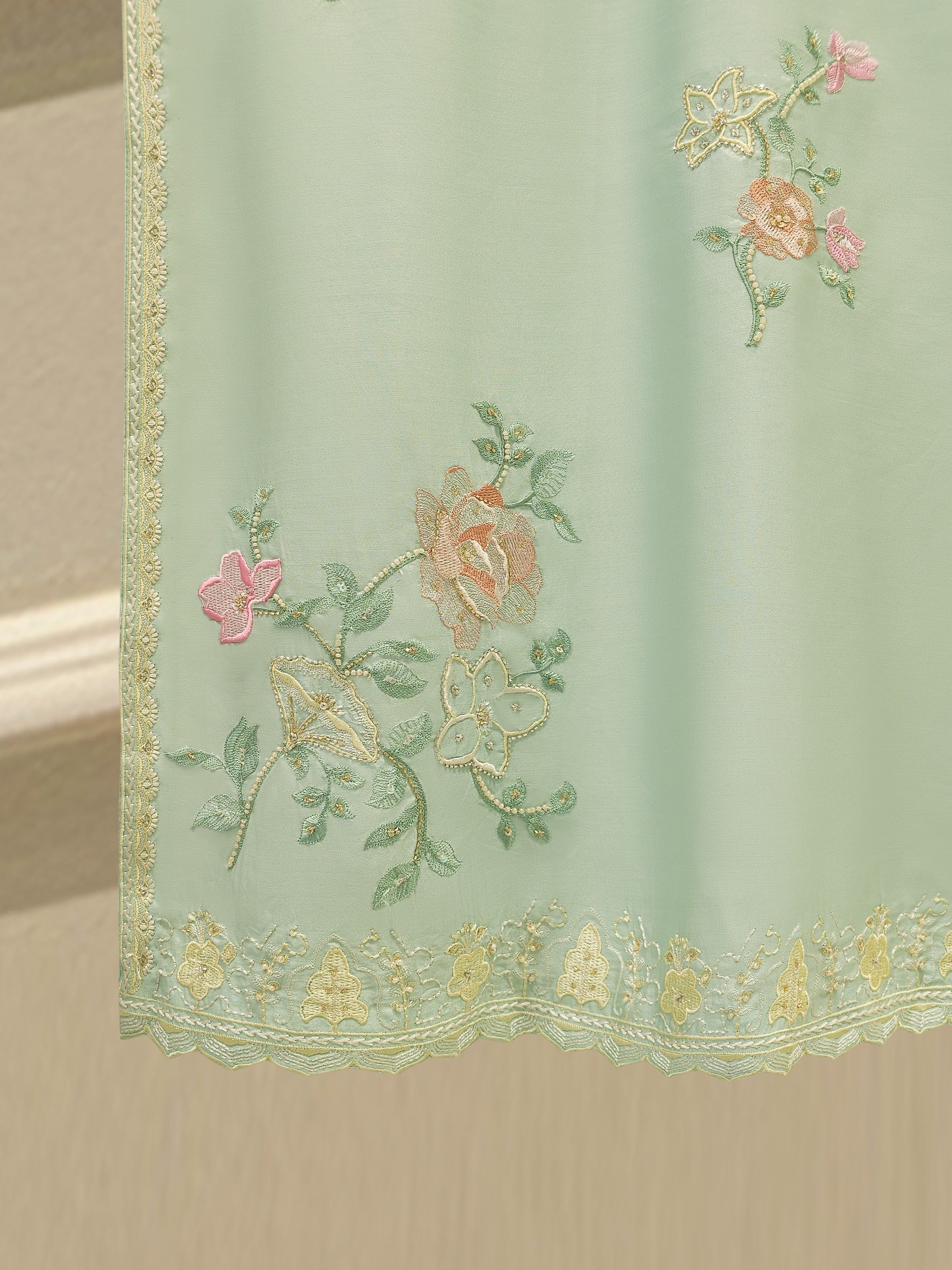 3 Piece- Pure Khaddi Silk Embroidered Suit S112281 - Image 4