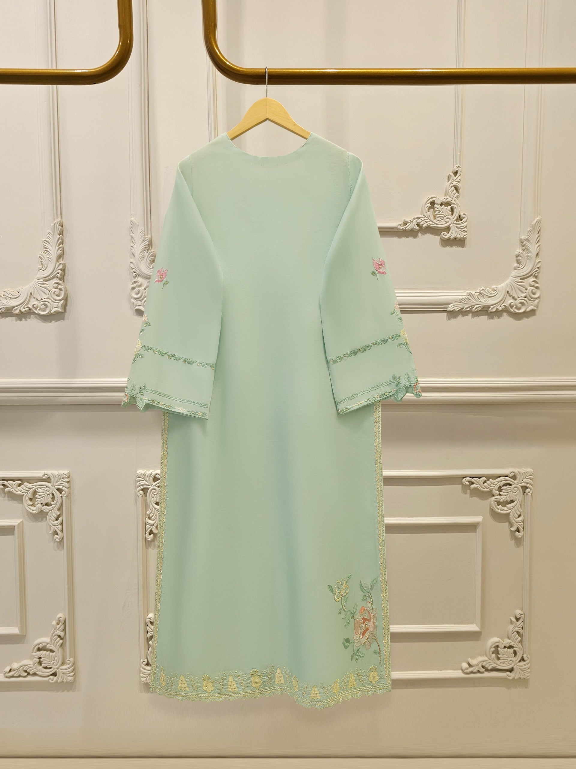 3 Piece- Pure Khaddi Silk Embroidered Suit S112281 - Image 5