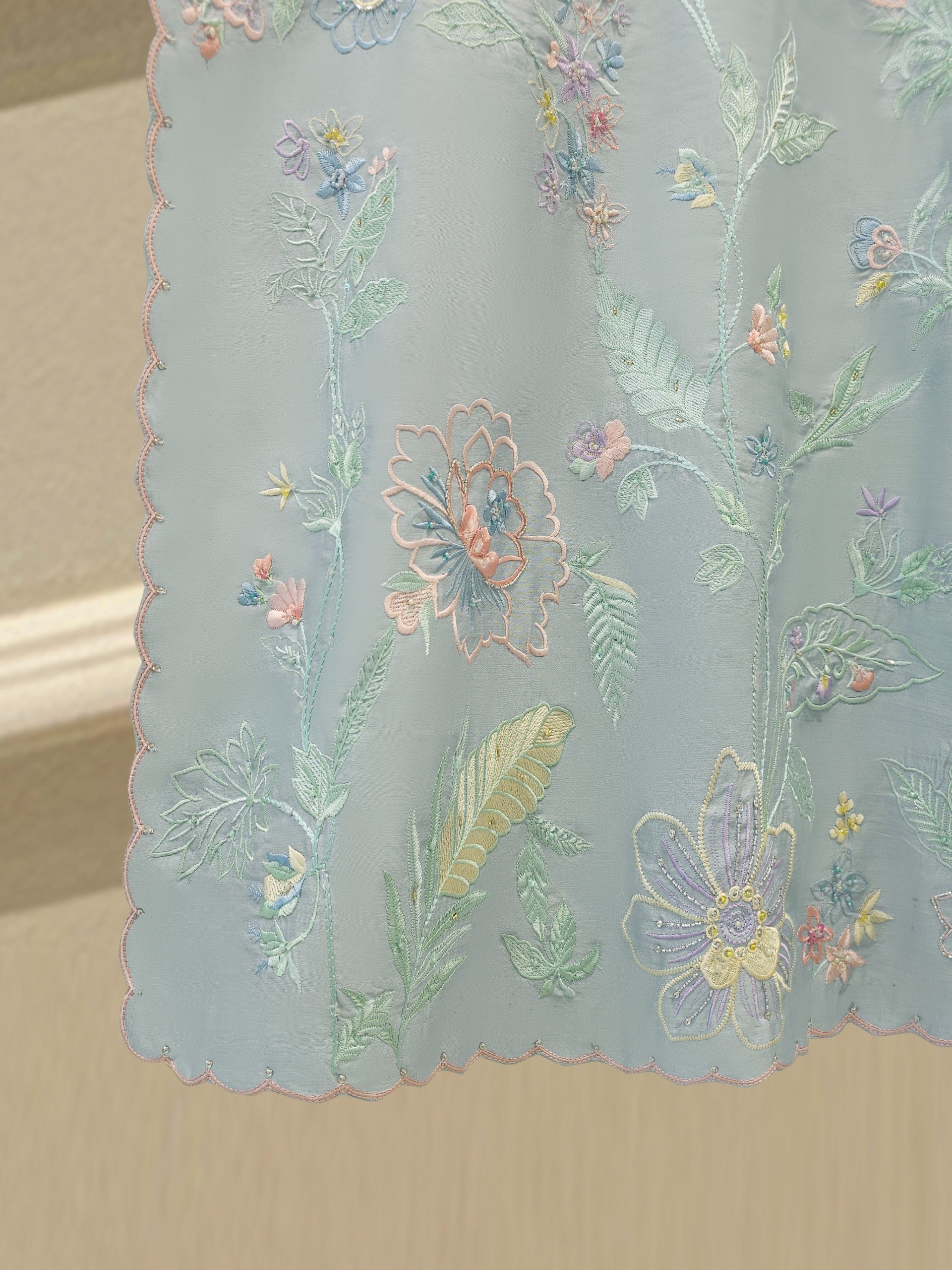 3 Piece- Pure Khaddi Silk Embroidered Suit S112373 - Image 4
