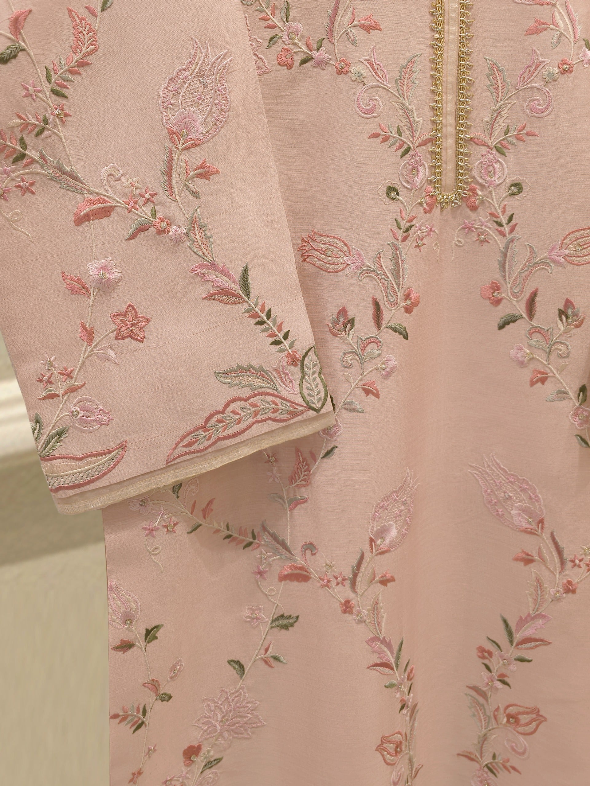 3 Piece- Pure Khaddi Silk Embroidered Suit S112678 - Image 3