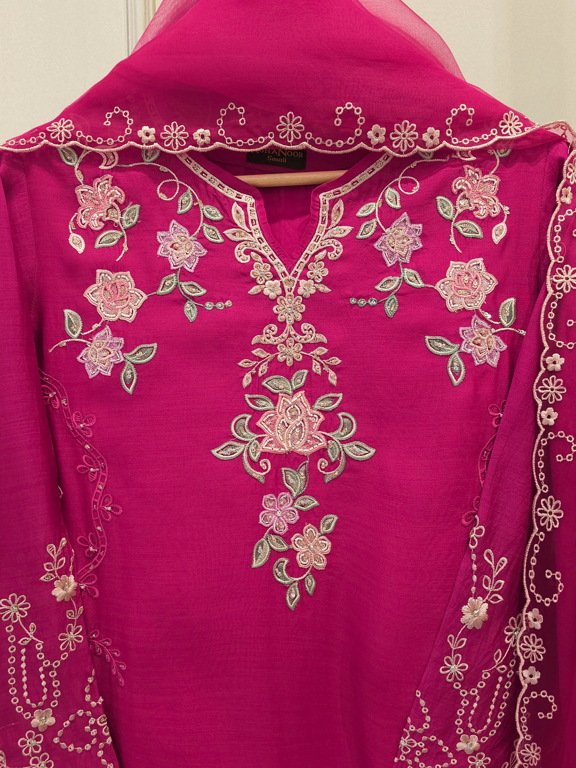 3 Piece- Pure Khaddi Silk Embroidered Suit S112770 - Image 2