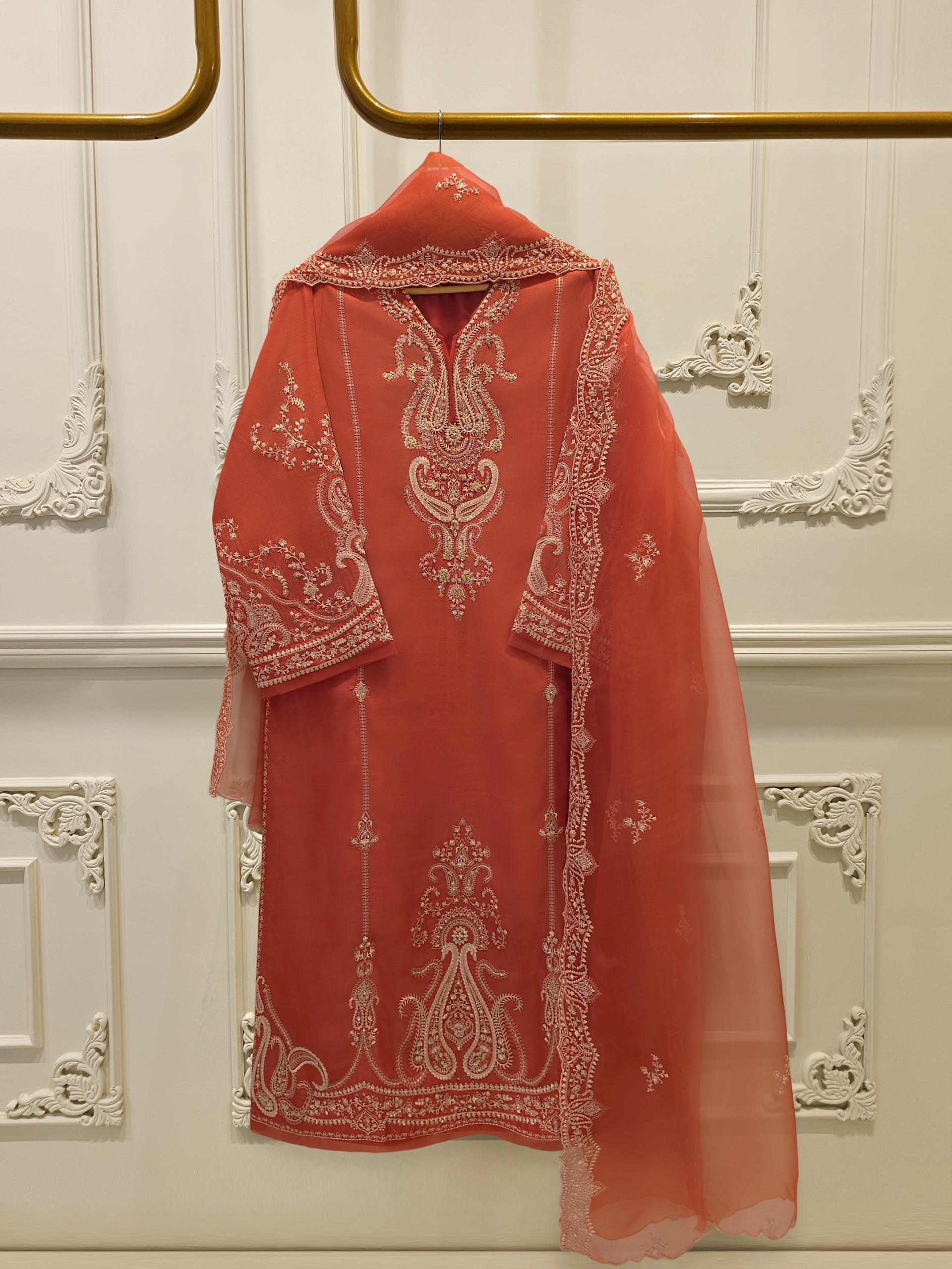3 Piece- Pure Khaddi Silk Embroidered Suit S112816