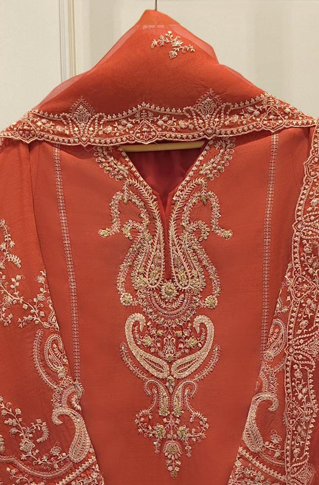 3 Piece- Pure Khaddi Silk Embroidered Suit S112816 - Image 2