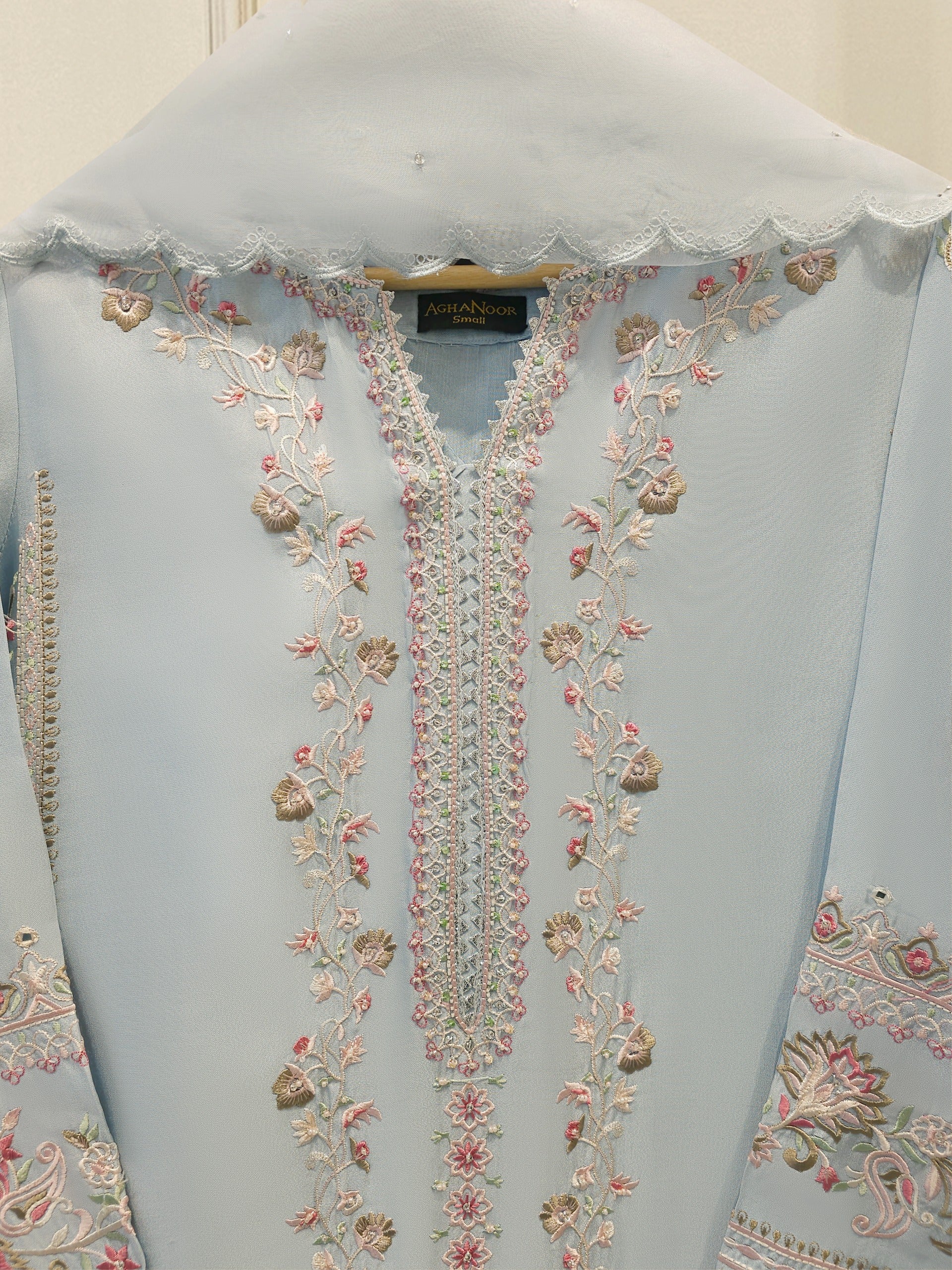 3 Piece - Pure Khaddi Silk Embroidered Suit S113006 - Image 9